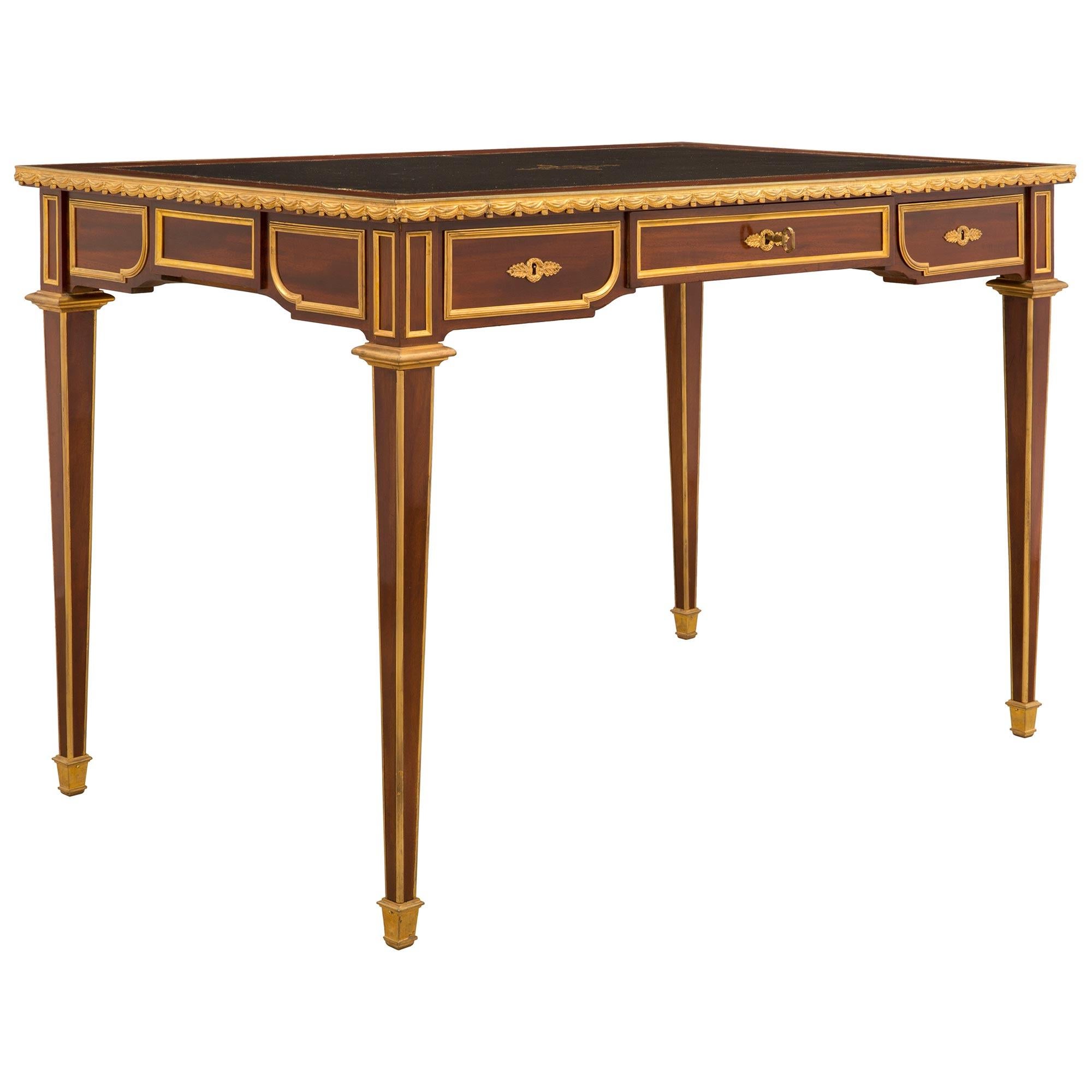French 19th Century Louis XVI Style Mahogany and Ormolu Desk In Good Condition For Sale In West Palm Beach, FL