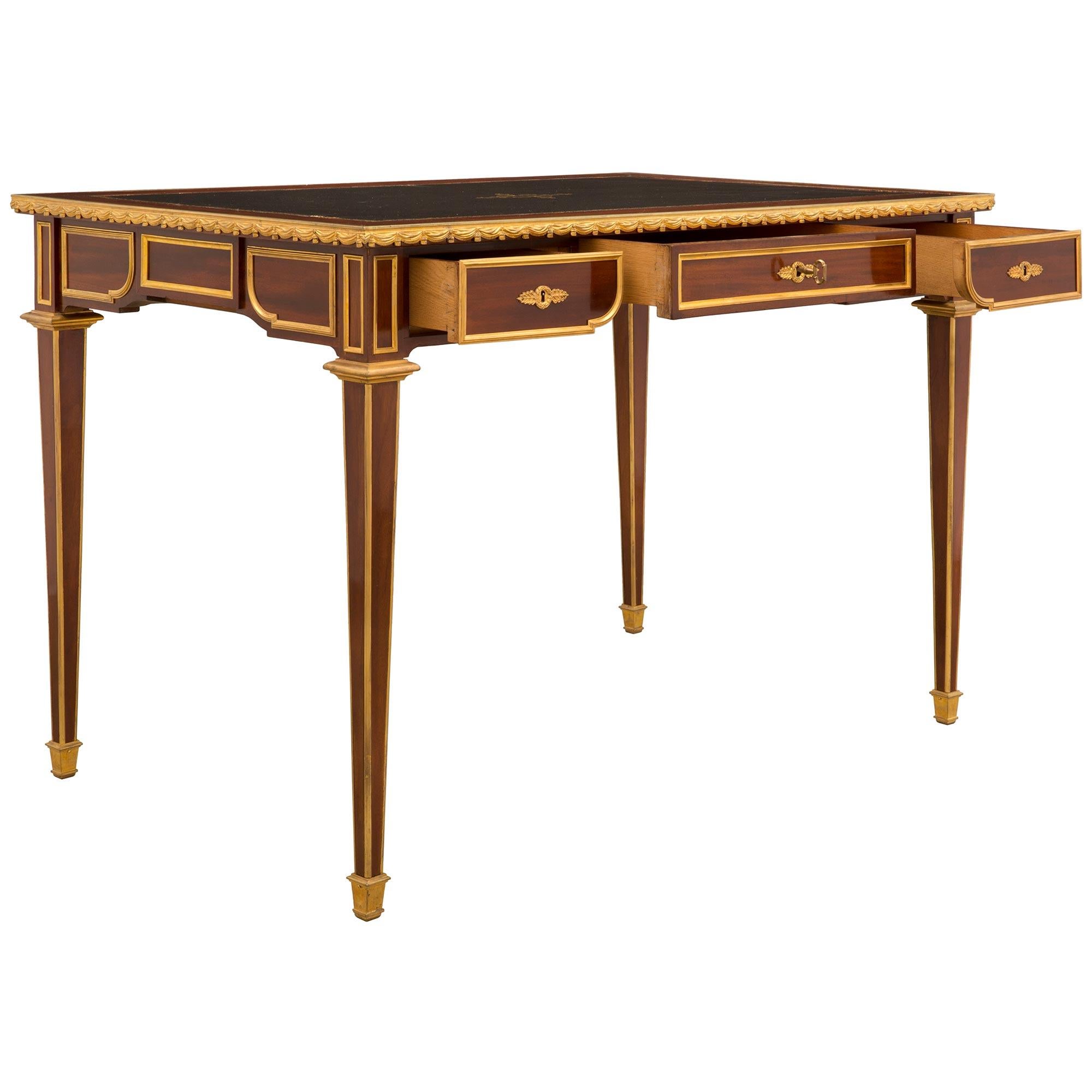 French 19th Century Louis XVI Style Mahogany and Ormolu Desk For Sale 1