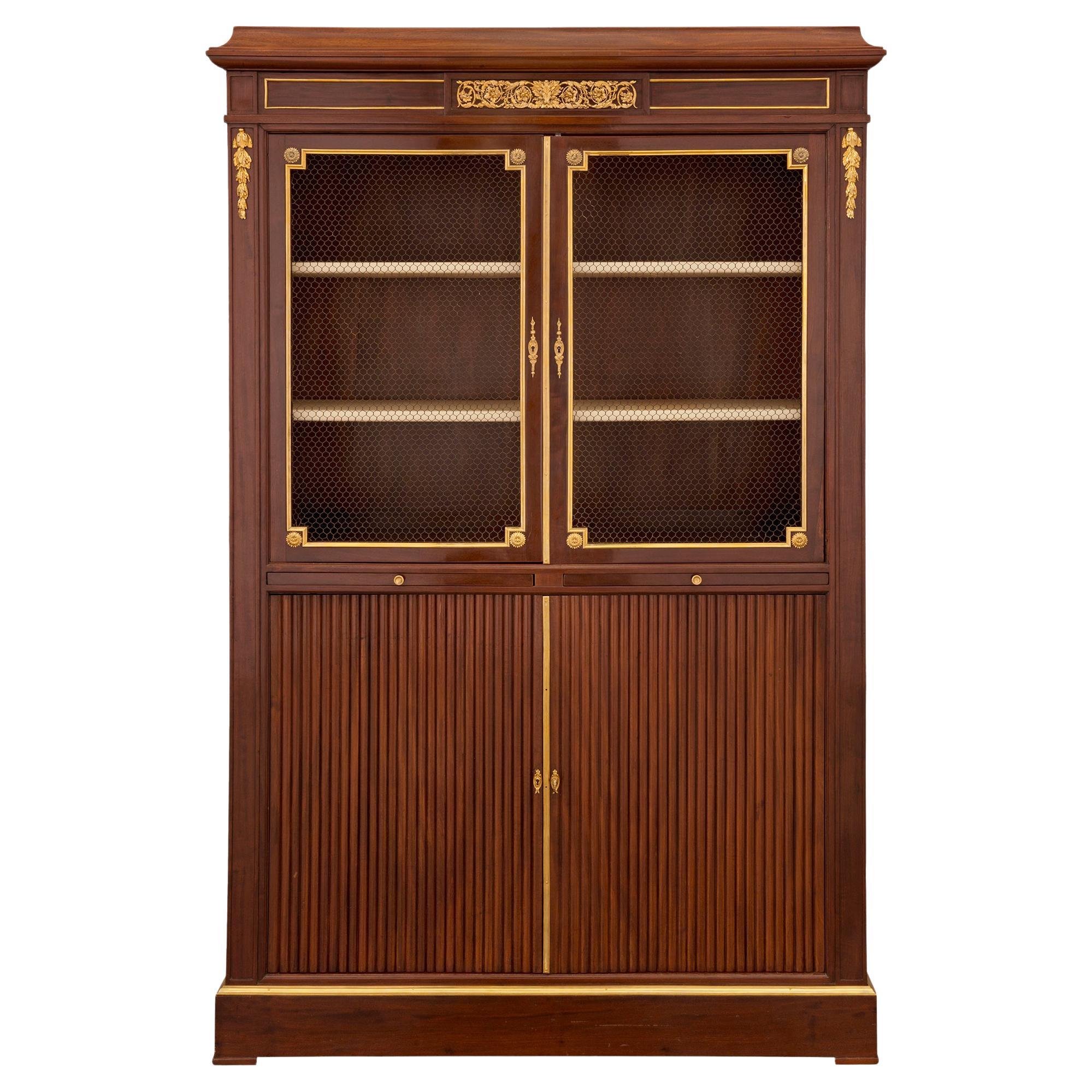 French 19th Century Louis XVI Style Mahogany and Ormolu Display Cabinet For Sale