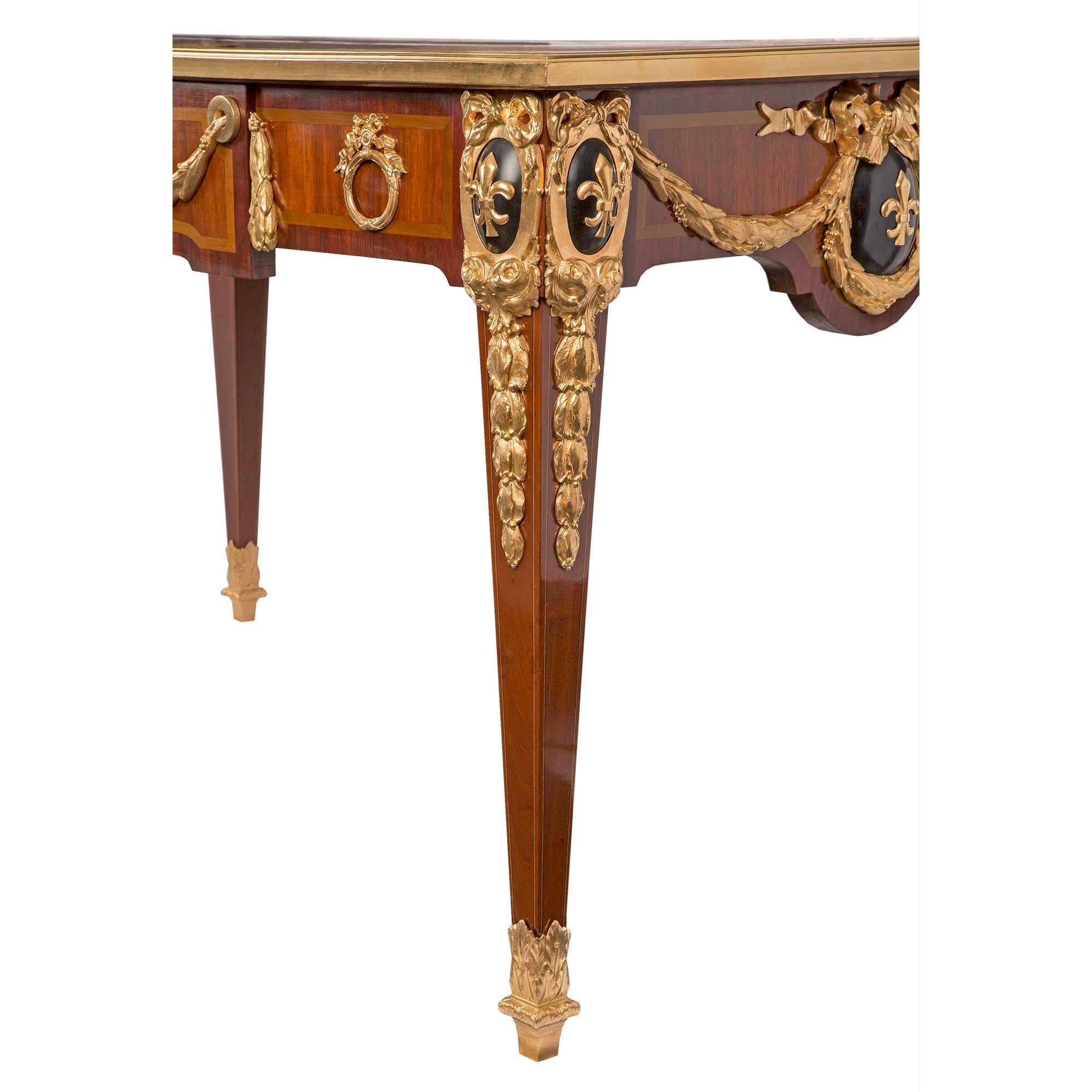 French 19th Century Louis XVI Style Mahogany and Ormolu Inlaid Bureau Plat For Sale 2
