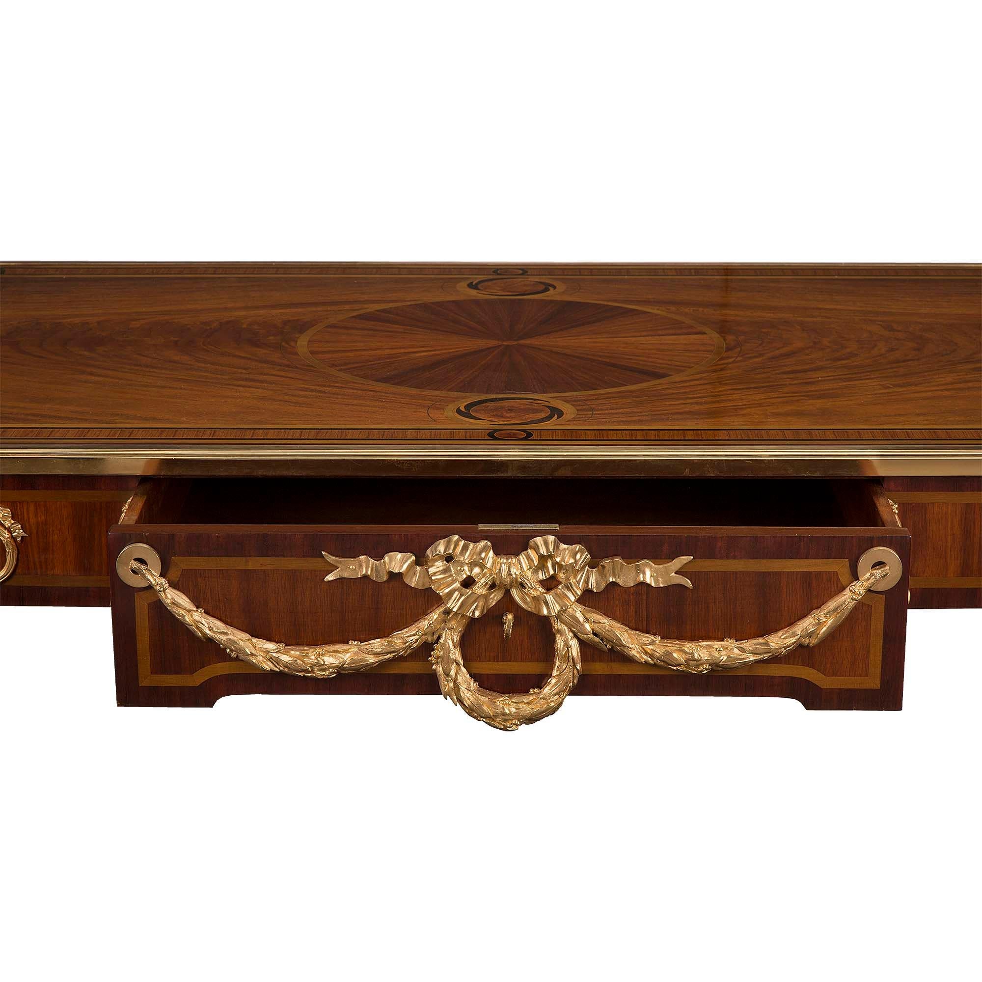 French 19th Century Louis XVI Style Mahogany and Ormolu Inlaid Bureau Plat For Sale 3