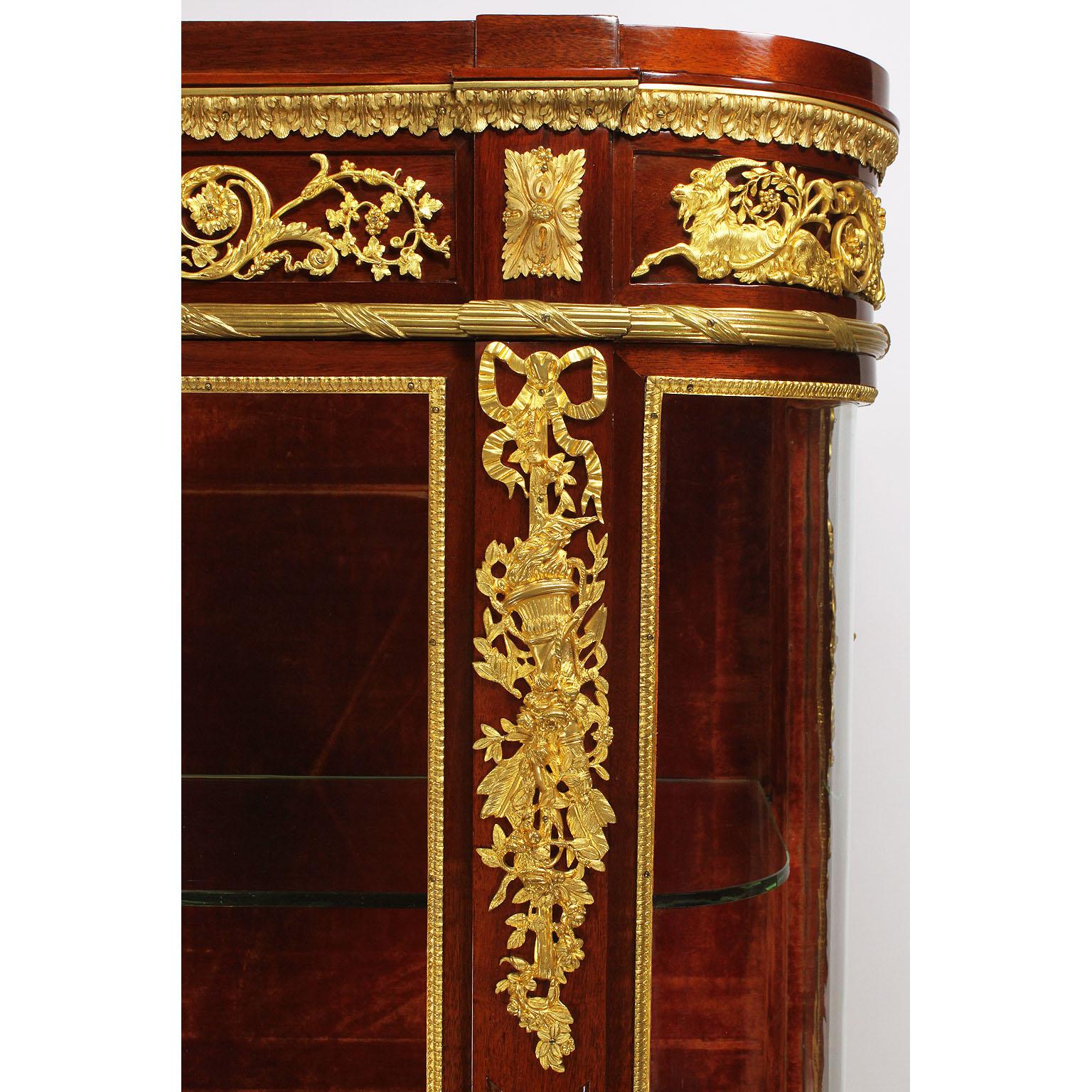 Fabric French 19th Century Louis XVI Style Mahogany and Ormolu Mounted Two-Door Vitrine For Sale