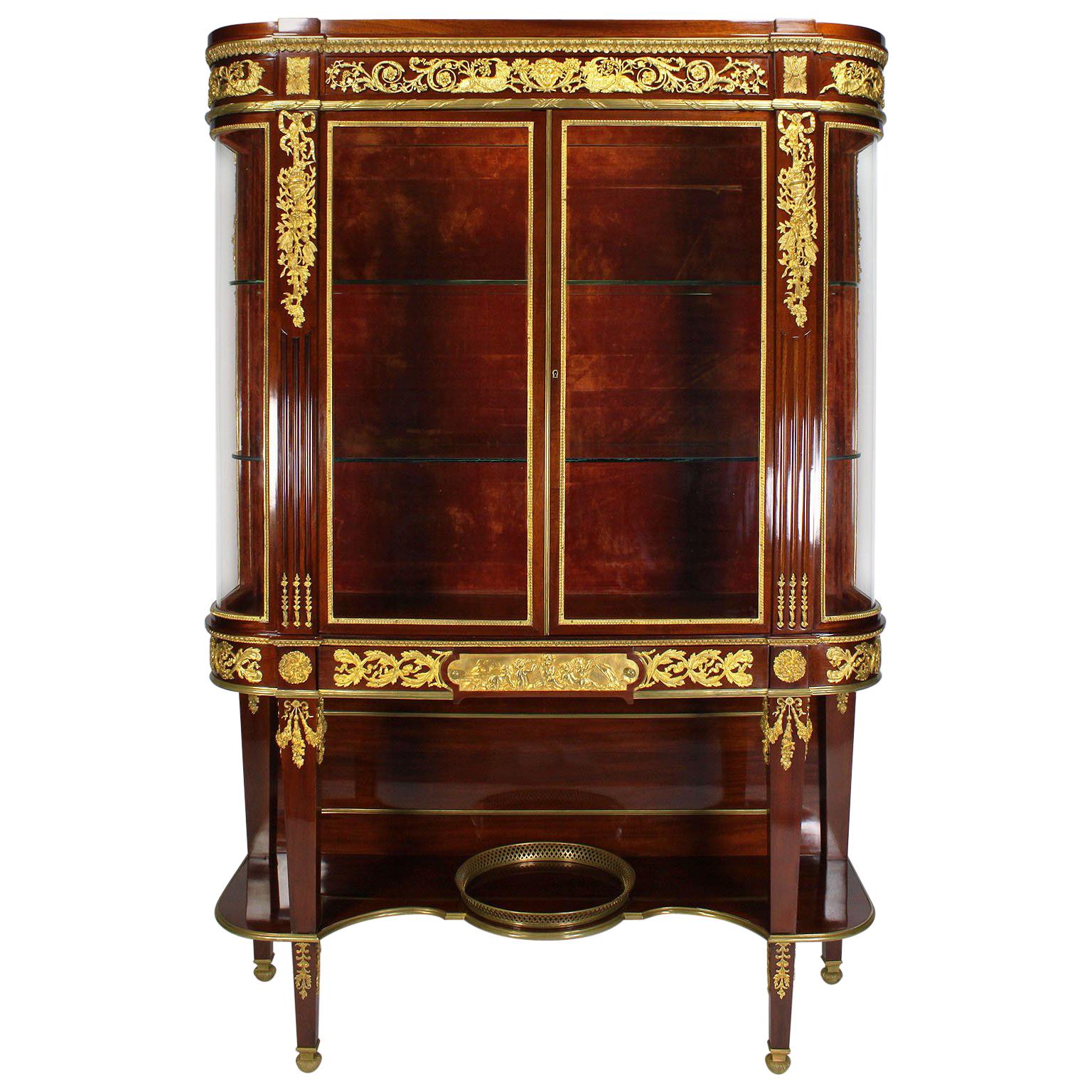 French 19th Century Louis XVI Style Mahogany and Ormolu Mounted Two-Door Vitrine For Sale