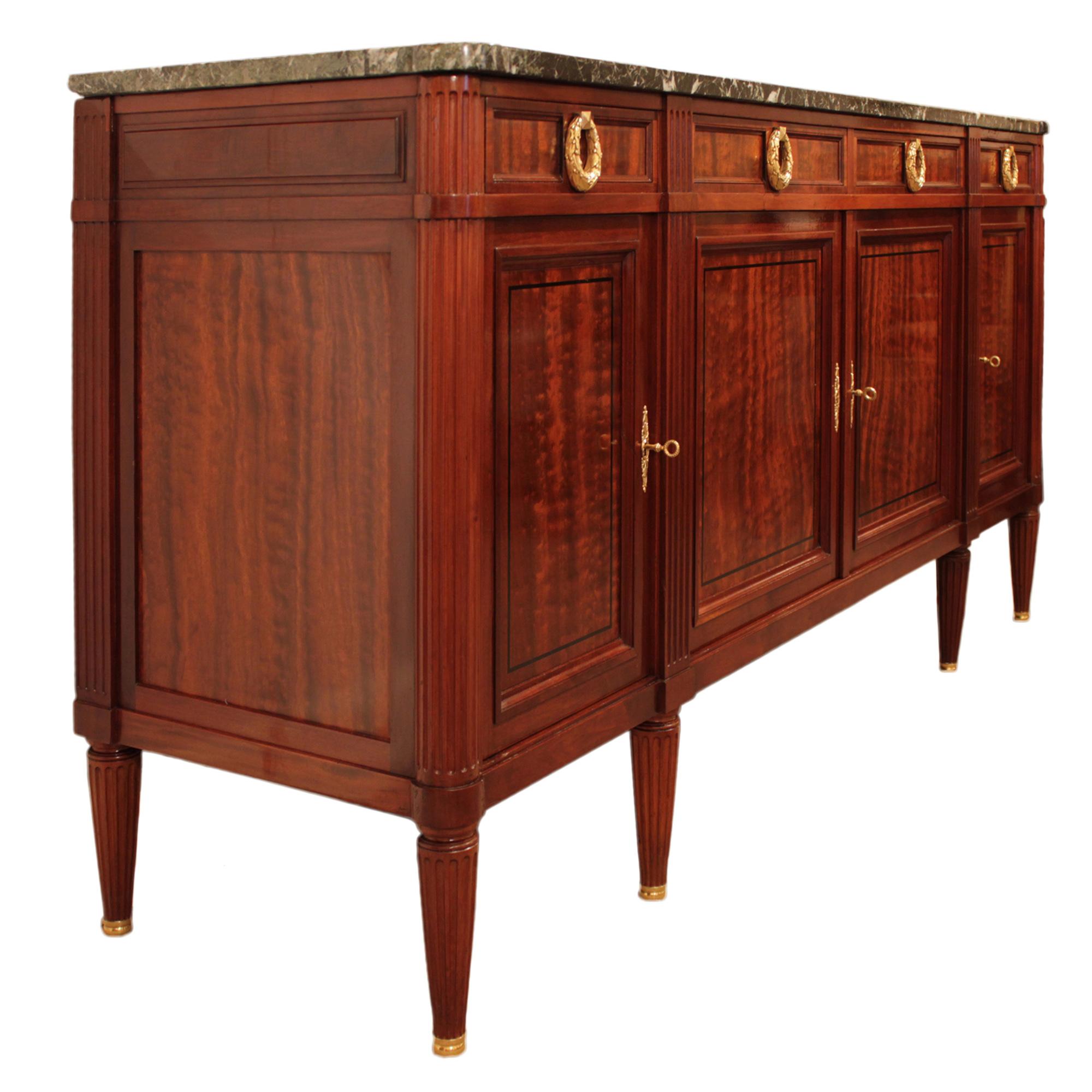 Marble French 19th Century Louis XVI Style Mahogany Buffet For Sale