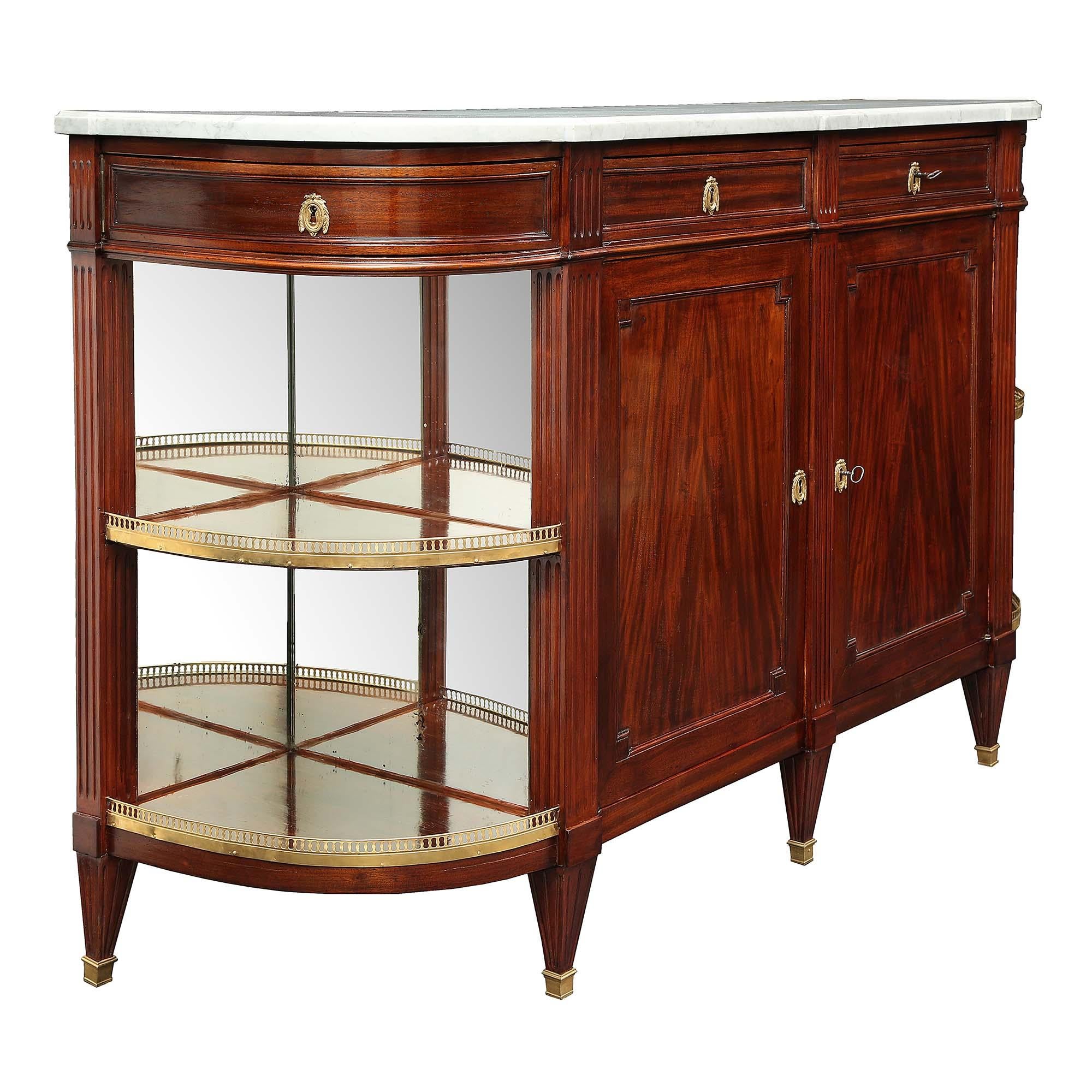 Carrara Marble French 19th Century Louis XVI Style Mahogany Buffet with Marble Top For Sale