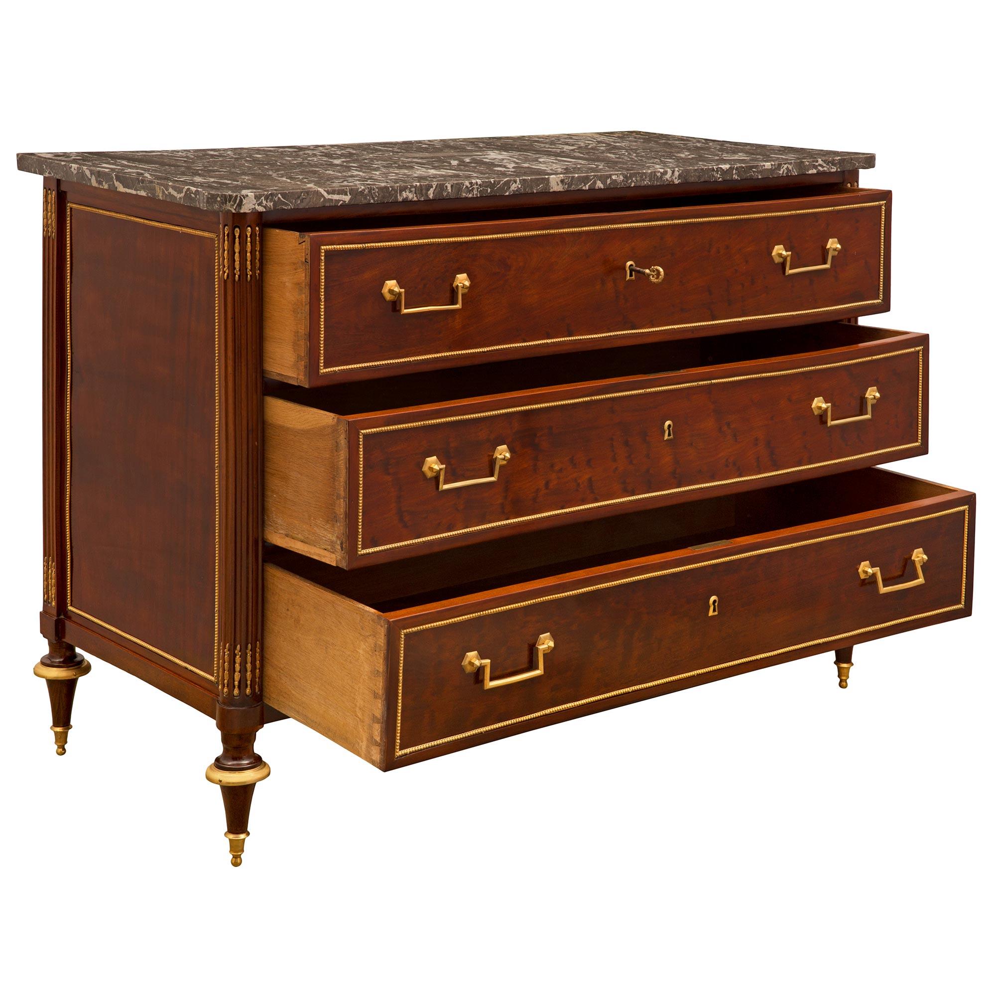 Ormolu French 19th Century Louis XVI Style Mahogany Commode For Sale