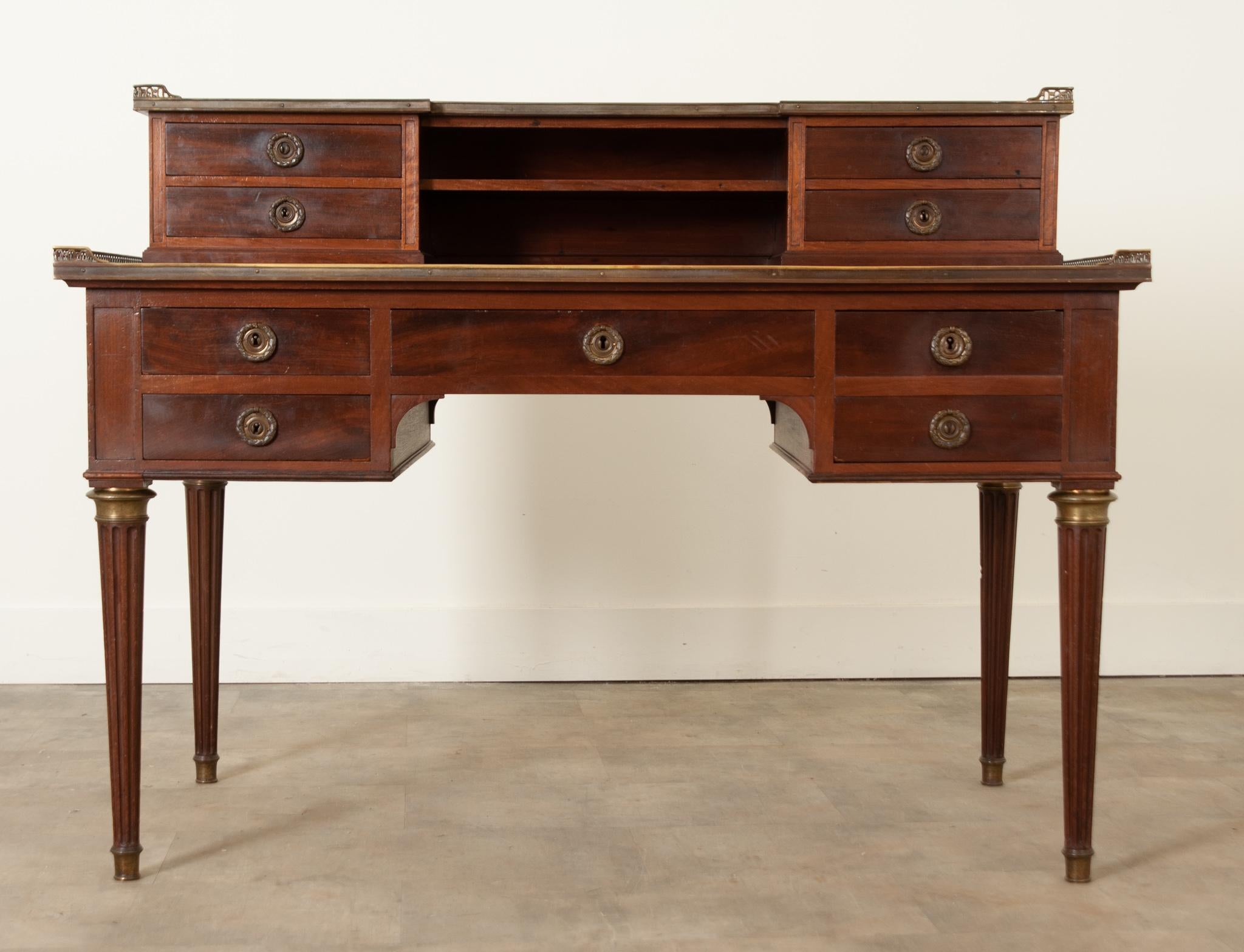 Brass French 19th Century Louis XVI Style Mahogany Desk For Sale