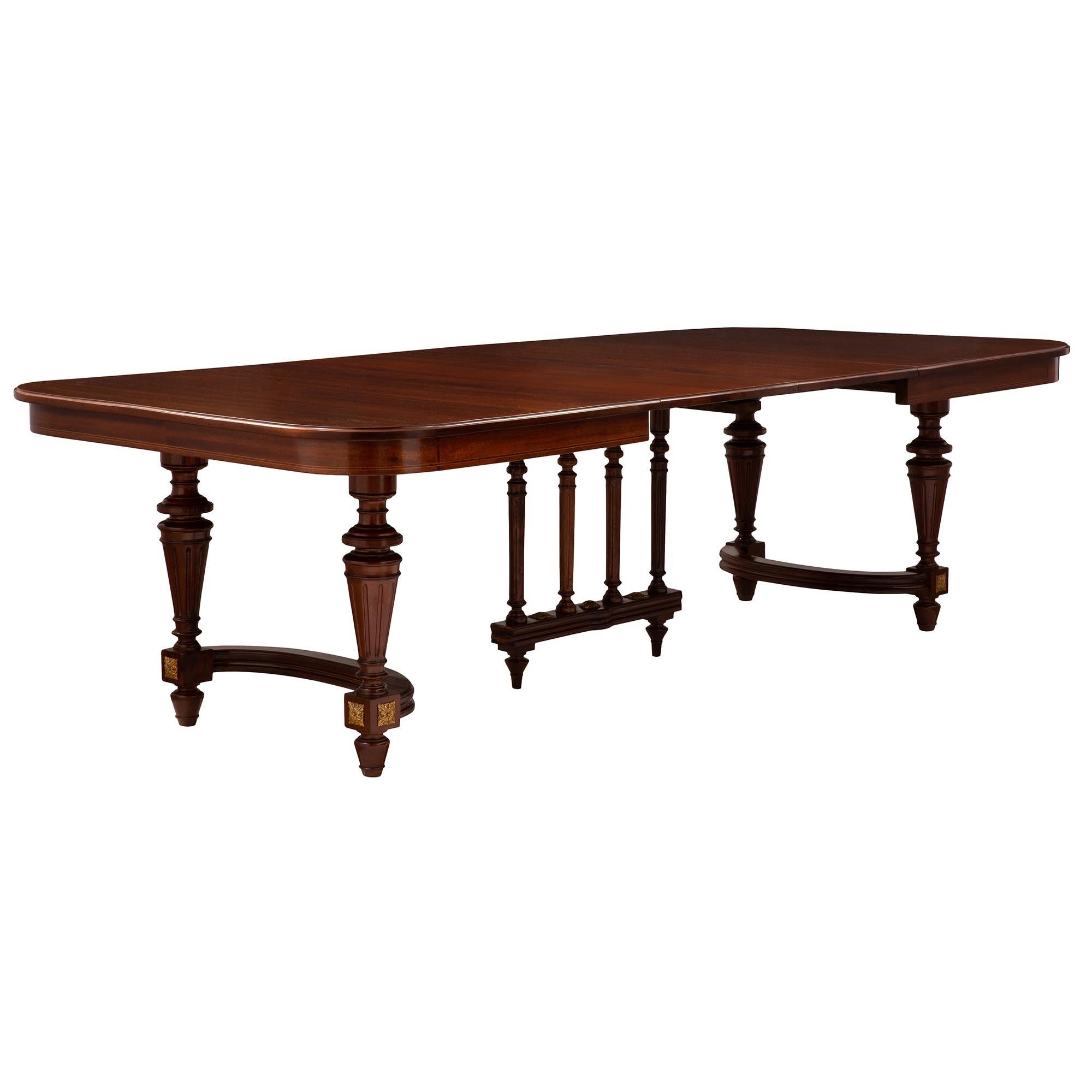 Ormolu French 19th Century Louis XVI Style Mahogany Dining Table with Two Extensions For Sale