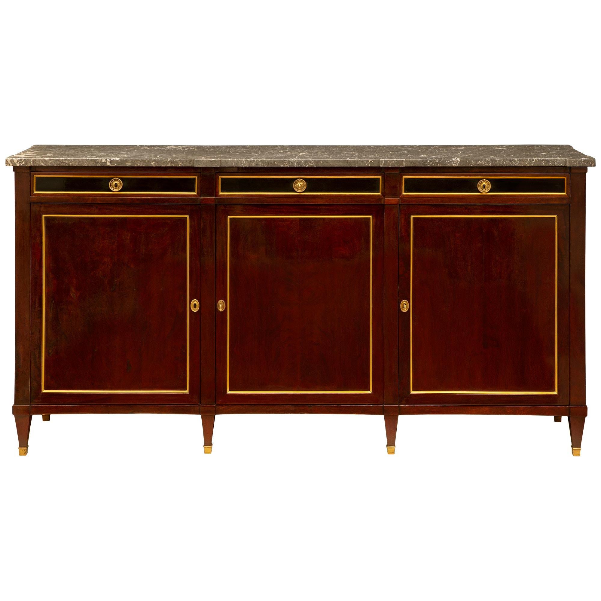 French 19th Century Louis XVI Style Mahogany, Ebony and Brass Filets Buffet For Sale 6