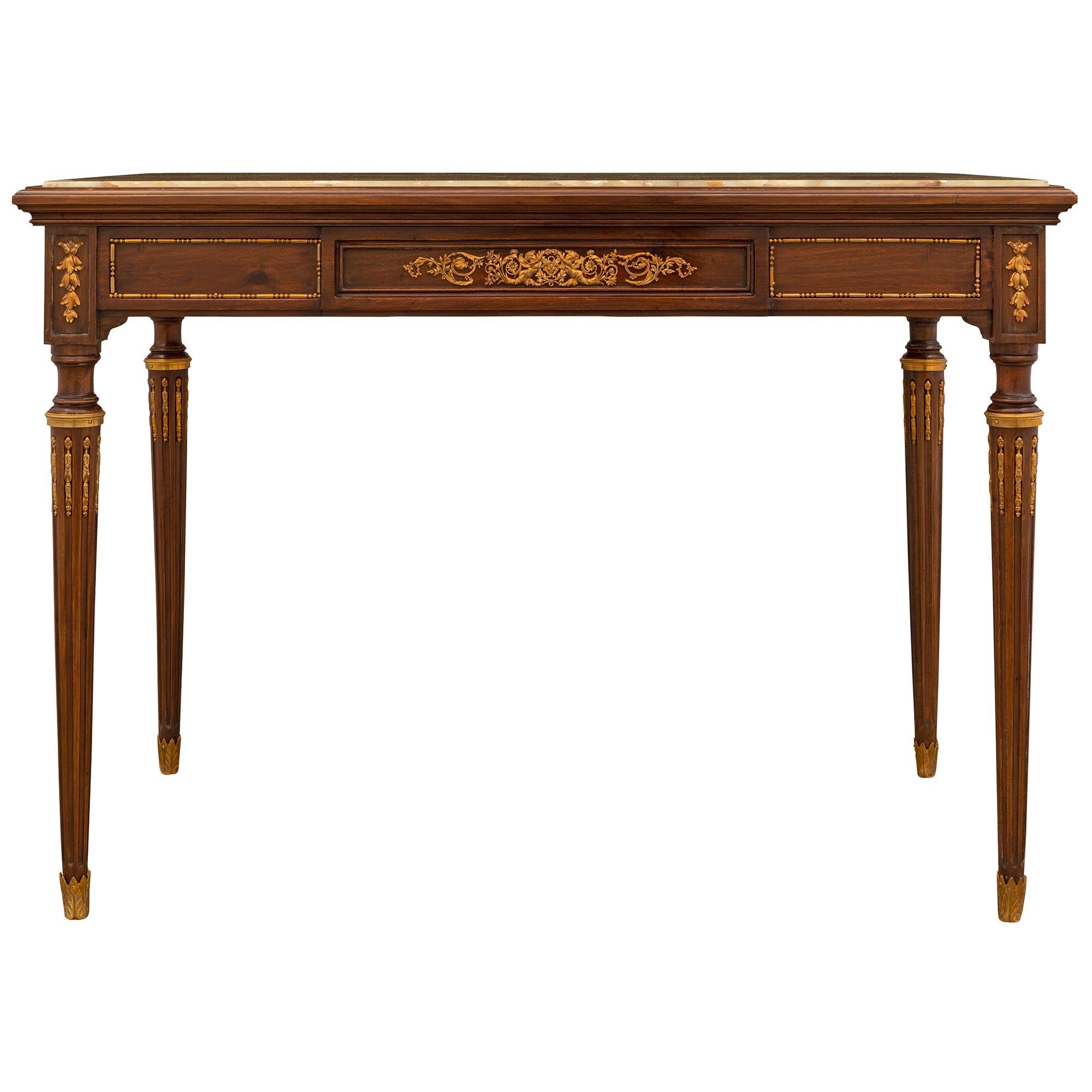 French 19th Century Louis XVI Style Mahogany, Onyx and Ormolu Table For Sale 7