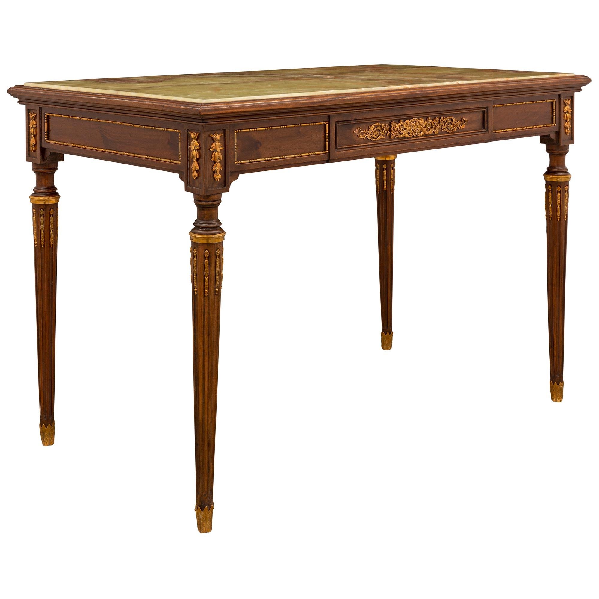 French 19th Century Louis XVI Style Mahogany, Onyx and Ormolu Table In Good Condition For Sale In West Palm Beach, FL