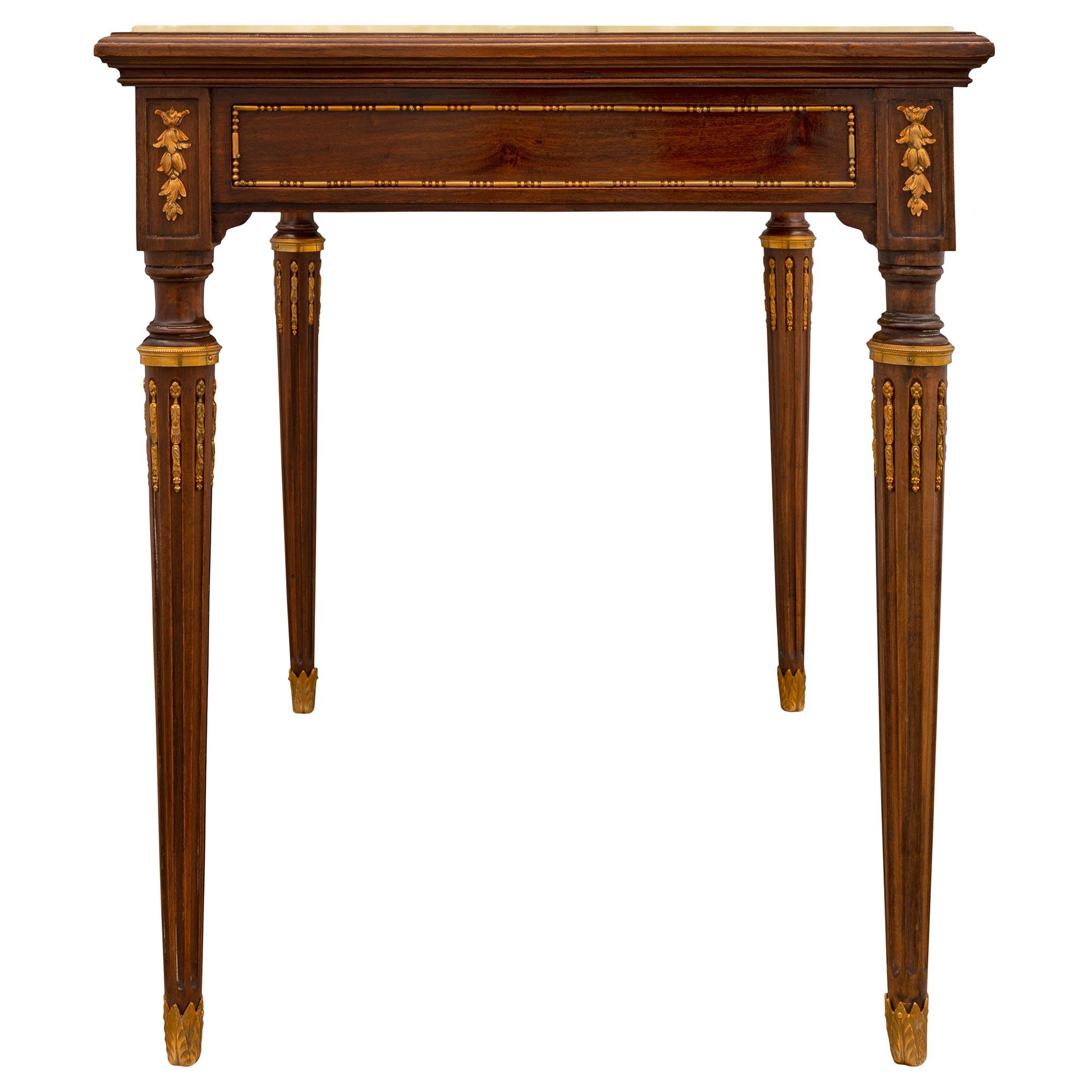 French 19th Century Louis XVI Style Mahogany, Onyx and Ormolu Table For Sale 1
