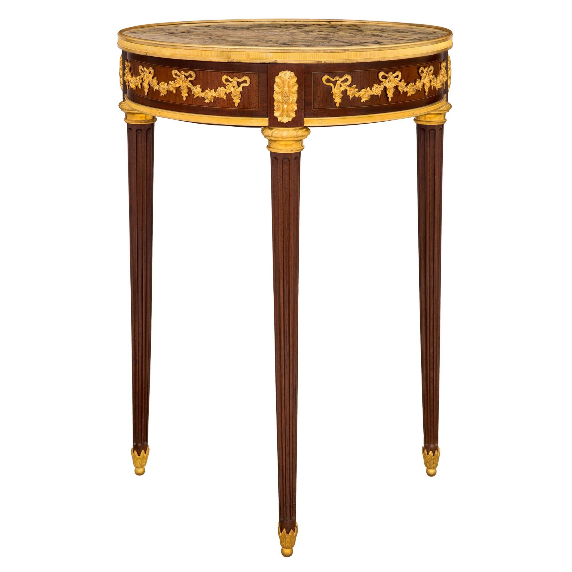 French 19th Century Louis XVI Style Mahogany, Ormolu and Marble Side Table In Good Condition For Sale In West Palm Beach, FL