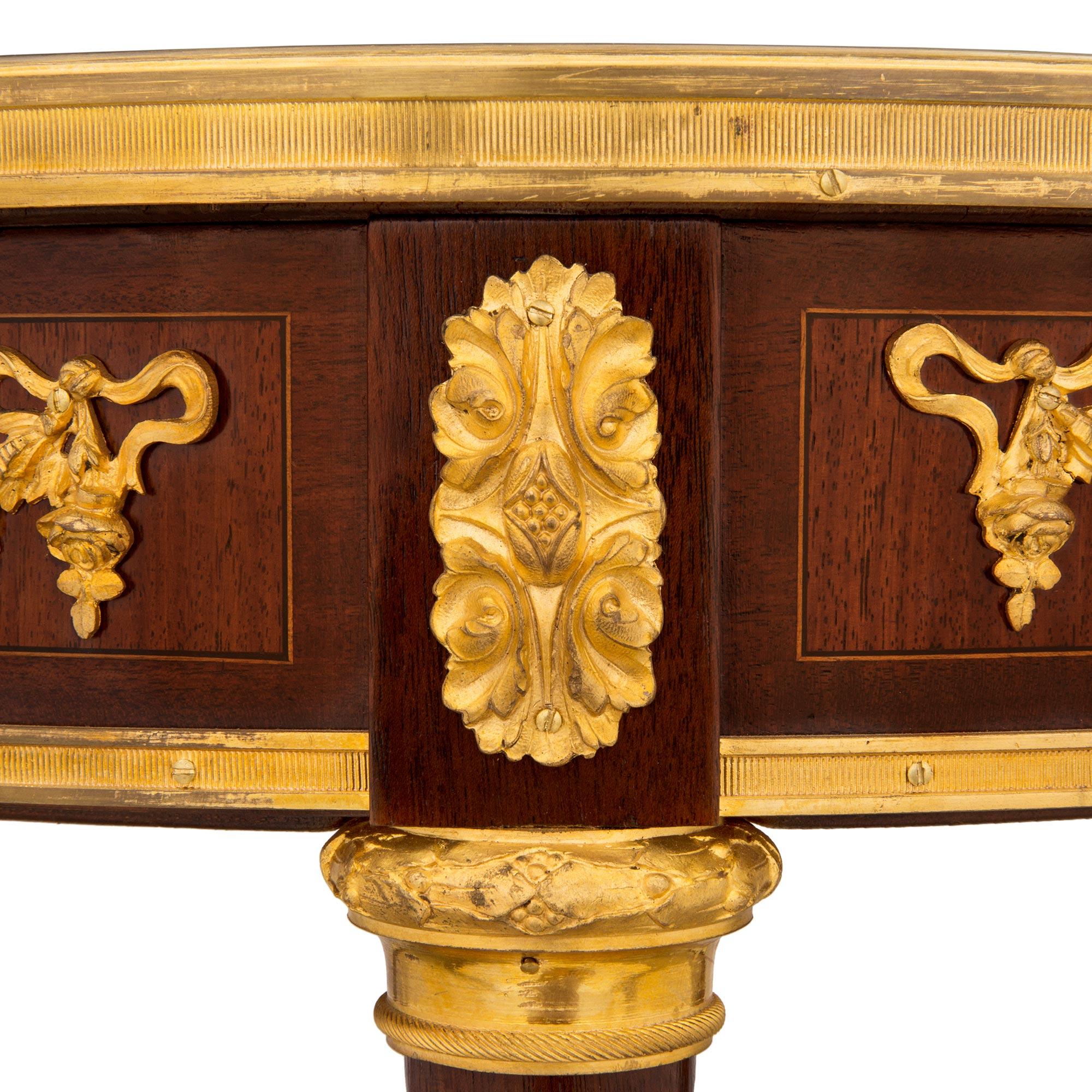 French 19th Century Louis XVI Style Mahogany, Ormolu and Marble Side Table For Sale 2