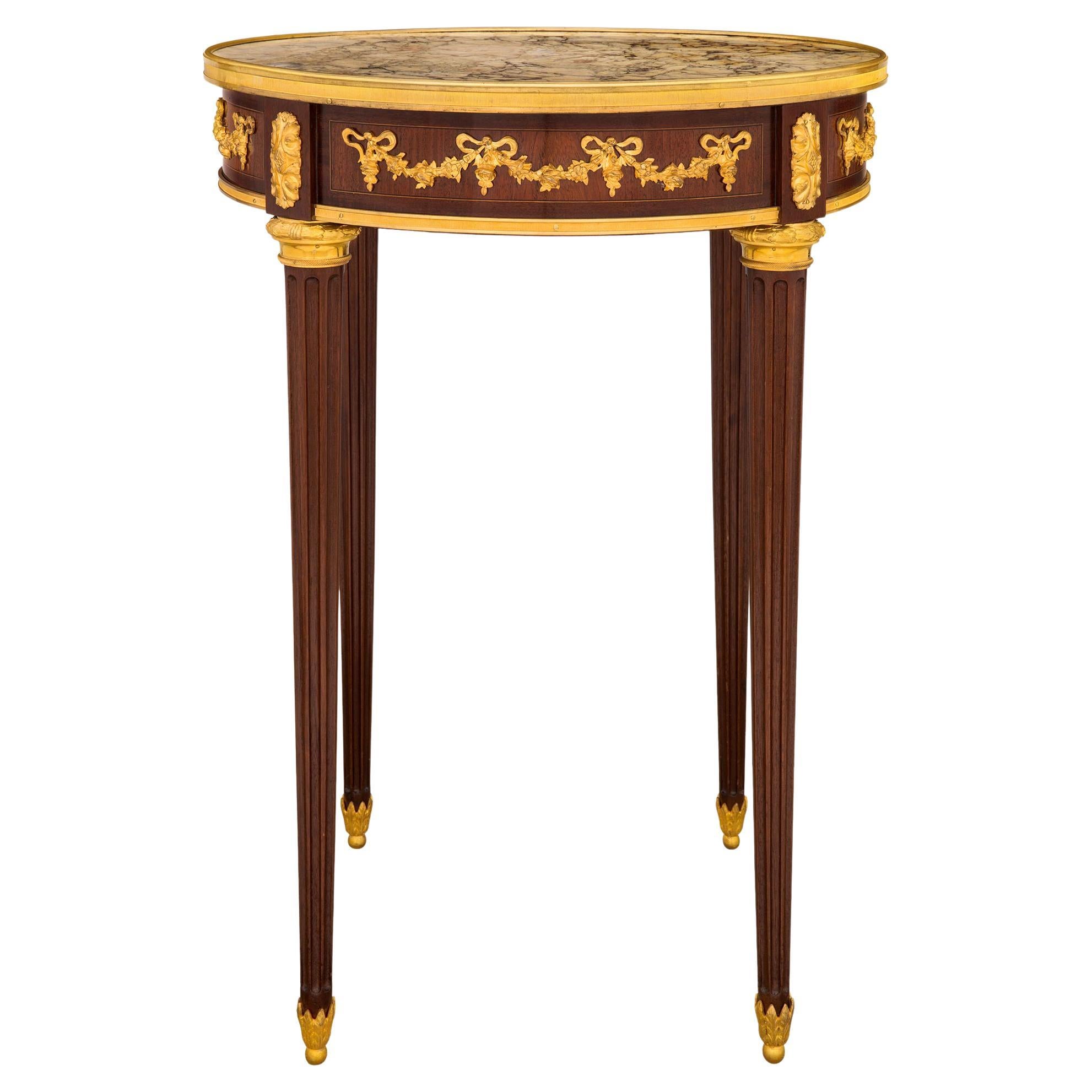 French 19th Century Louis XVI Style Mahogany, Ormolu and Marble Side Table For Sale
