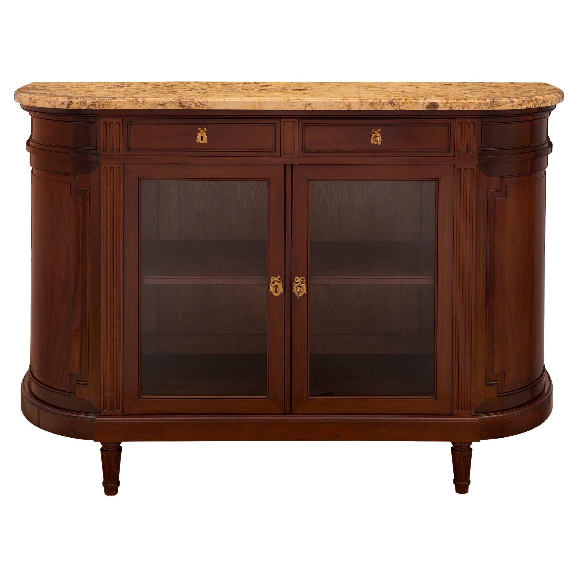 French 19th Century Louis XVI Style Mahogany, Ormolu and Marble Vitrine For Sale
