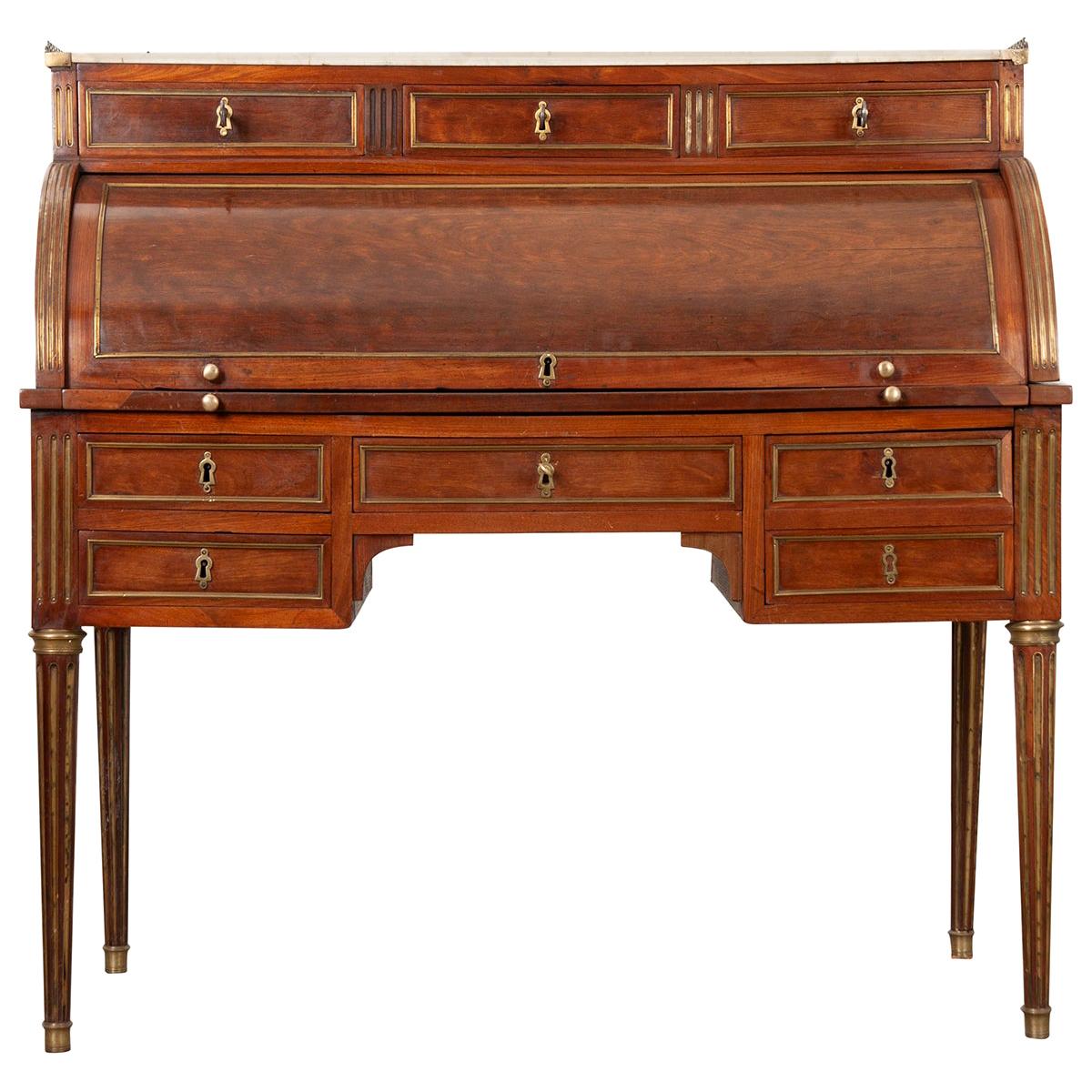 French 19th Century Louis XVI-Style Mahogany Roll Top Desk