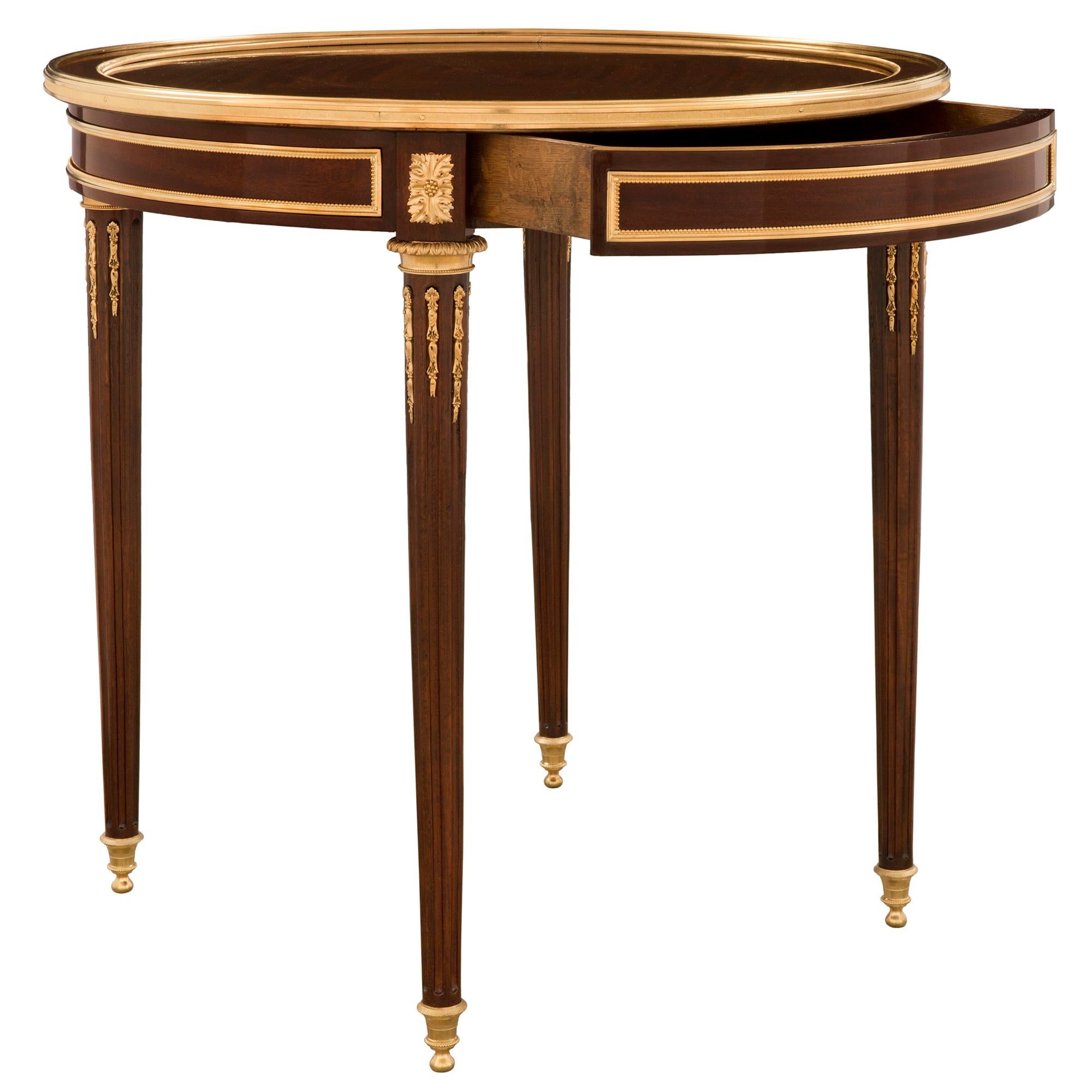 Ormolu French 19th Century Louis XVI Style Mahogany Side Table, Attributed to Dasson For Sale