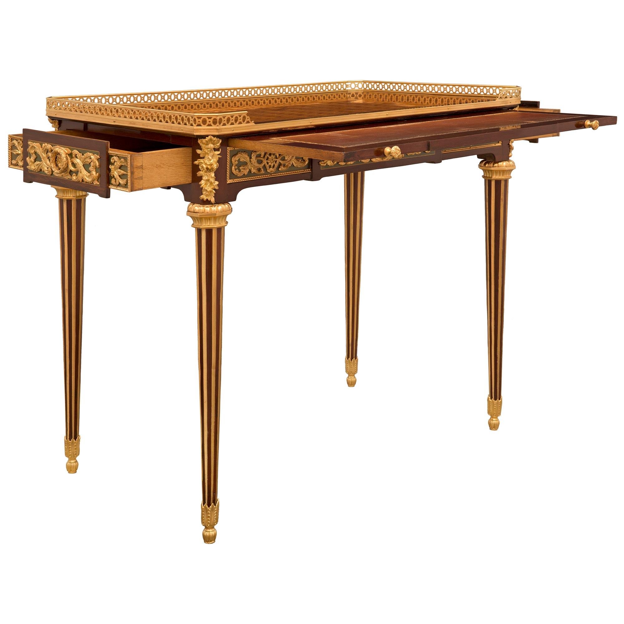Ormolu French 19th Century Louis XVI Style Mahogany Side Table, Attributed to T. Millet For Sale