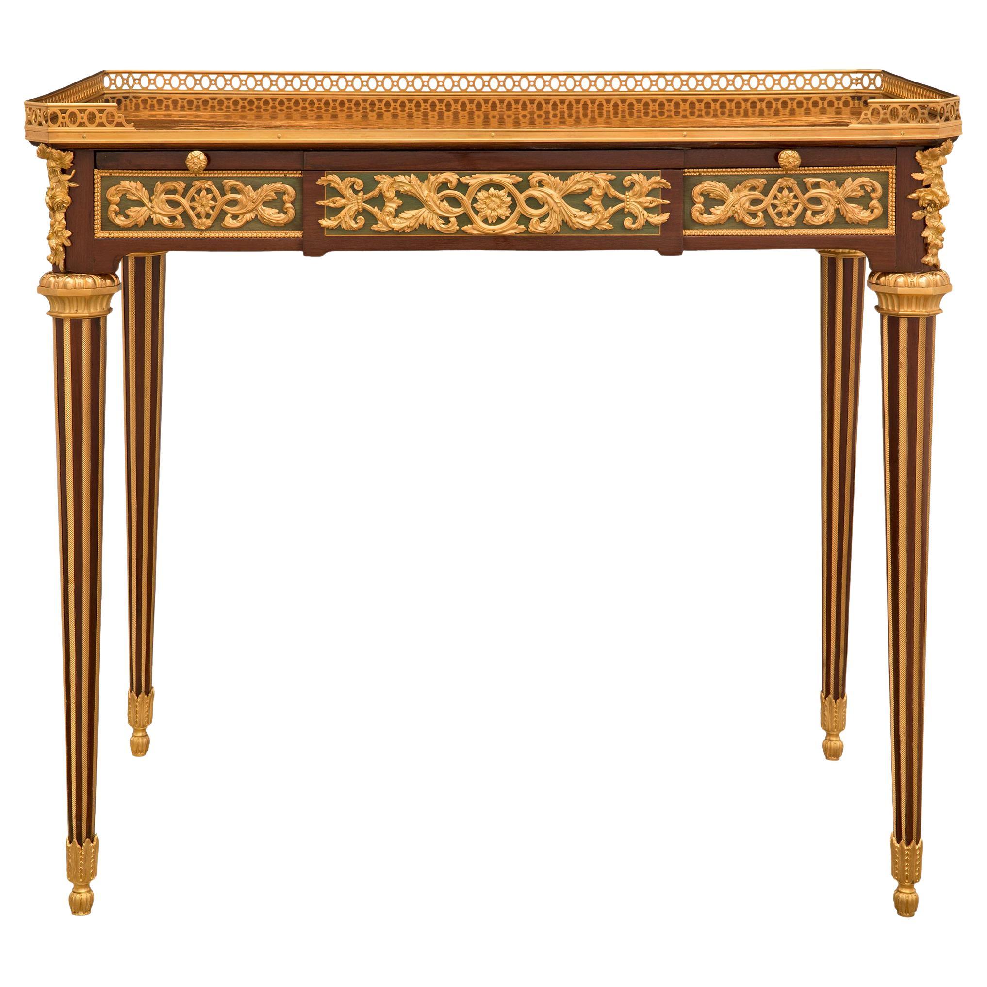 French 19th Century Louis XVI Style Mahogany Side Table, Attributed to T. Millet