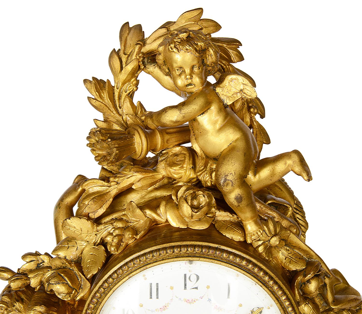 Carved French 19th Century Louis XVI Style Mantel Clock For Sale