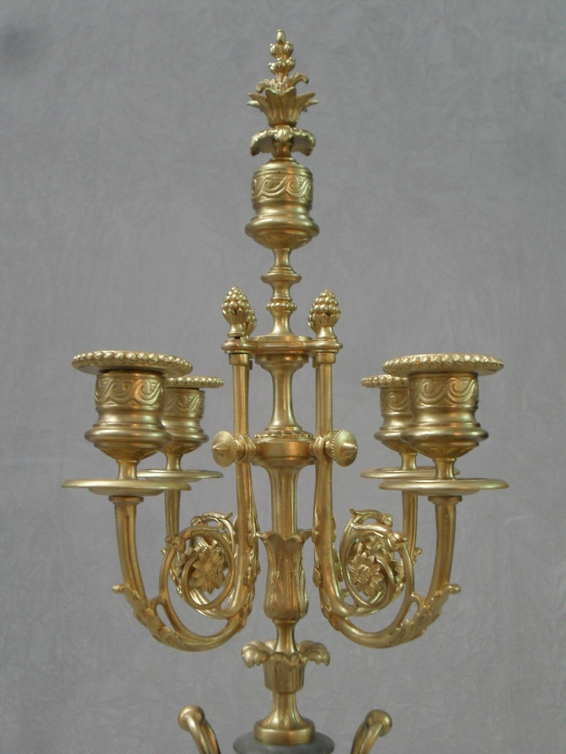 French 19th Century Louis XVI Style Marble and Bronze Gilt Clock Set 7