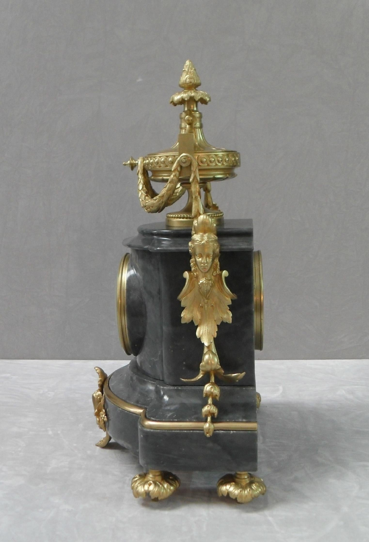 French 19th Century Louis XVI Style Marble and Bronze Gilt Clock Set 3