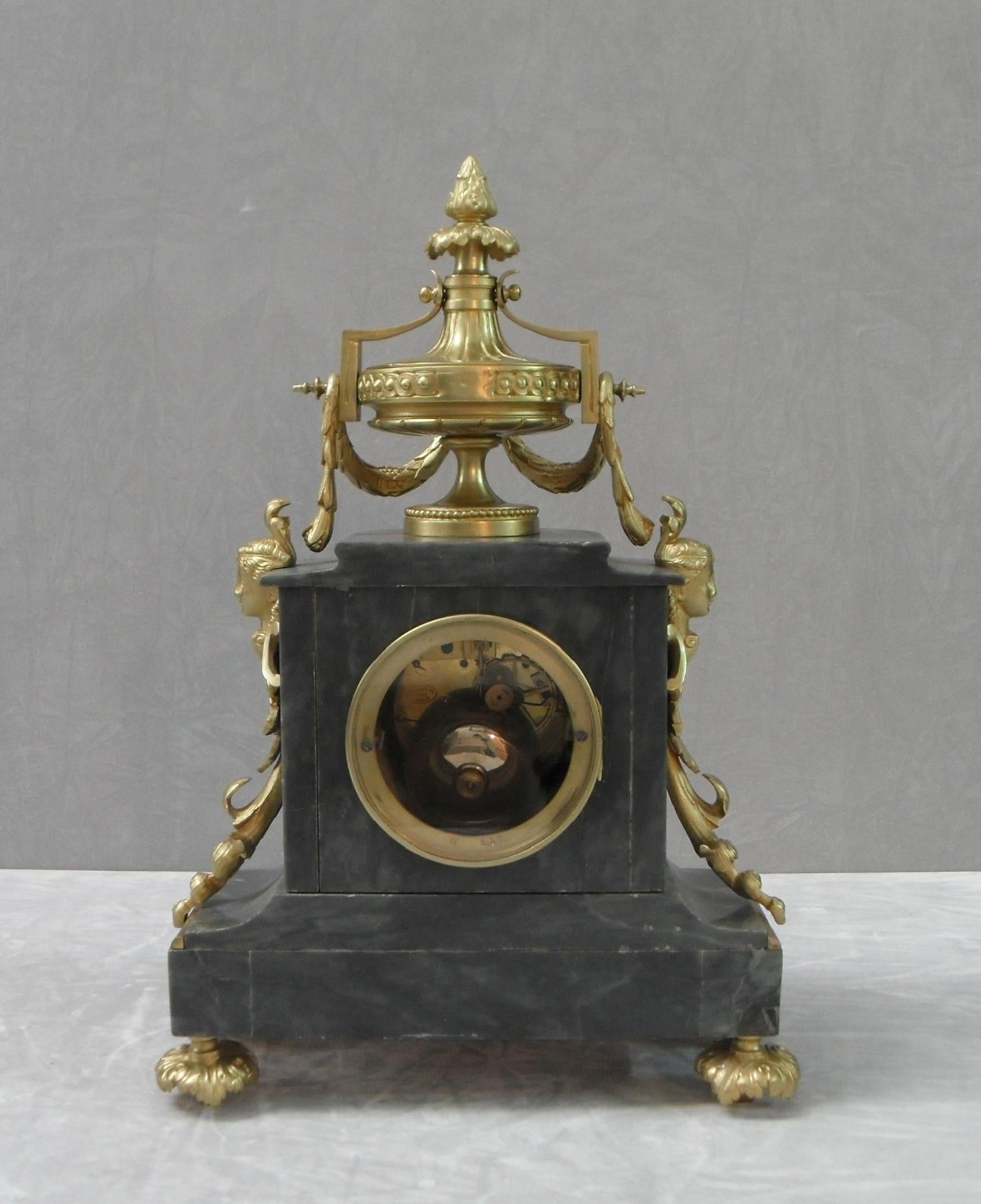 French 19th Century Louis XVI Style Marble and Bronze Gilt Clock Set 4