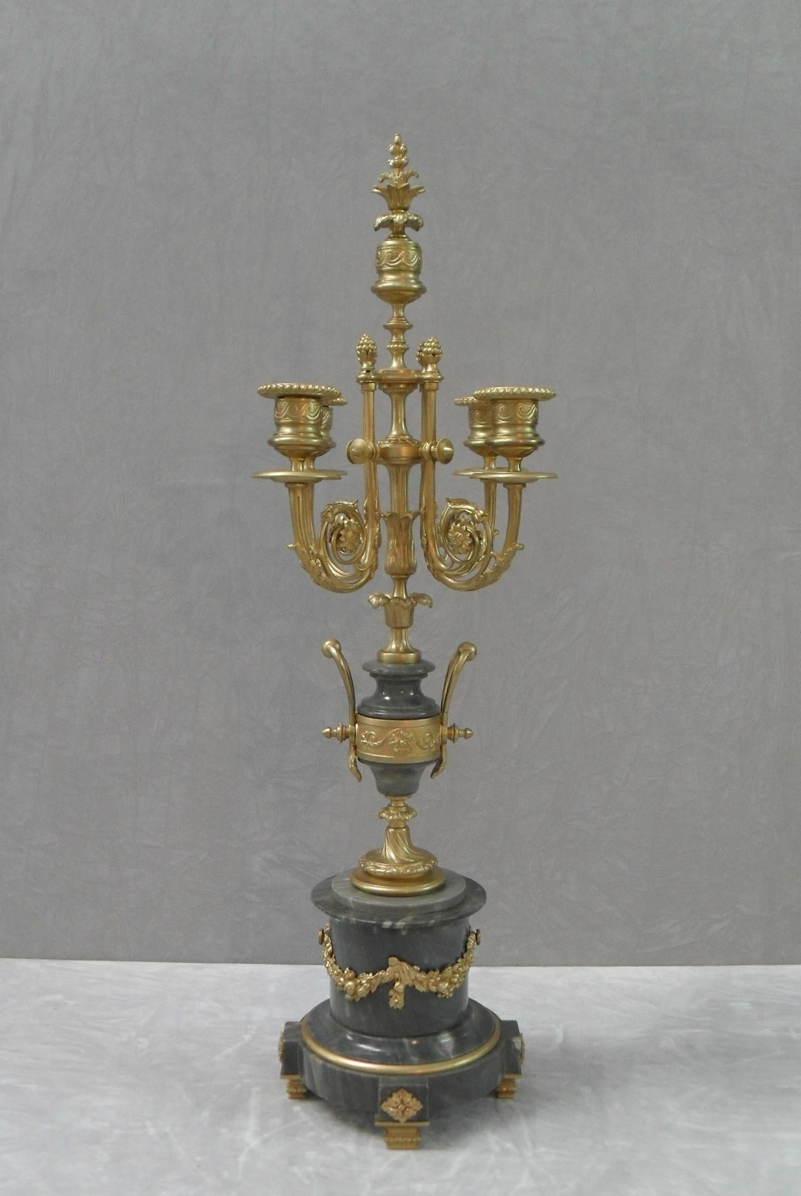 French 19th Century Louis XVI Style Marble and Bronze Gilt Clock Set 5
