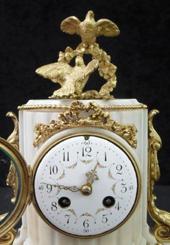 French 19th Century Louis XVI Style Marble and Bronze Gilt Mantel Clock