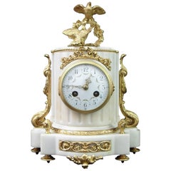 French 19th Century Louis XVI Style Marble and Bronze Gilt Mantel Clock