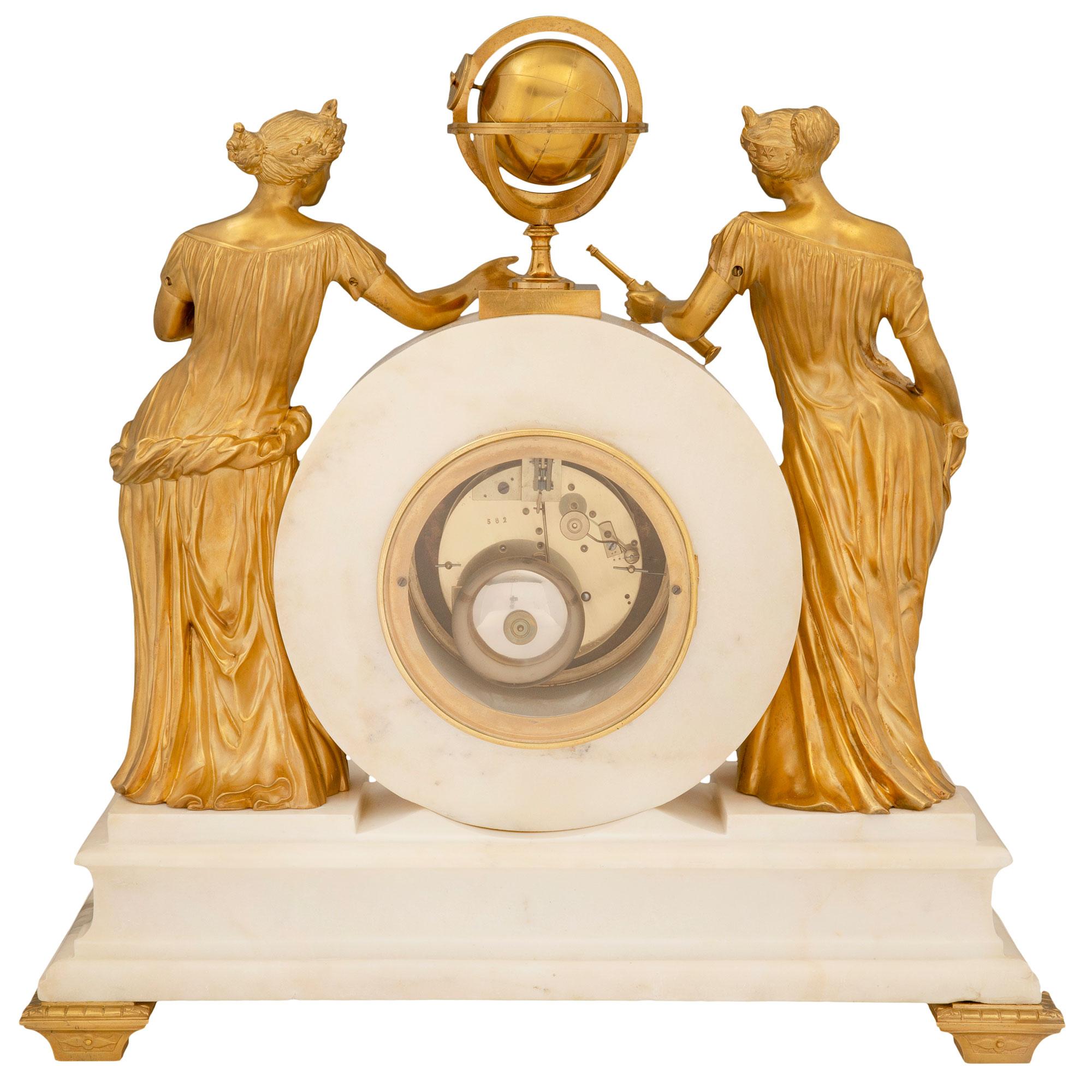 French 19th Century Louis XVI Style Marble and Ormolu Clock, by Alix À, Paris For Sale 10