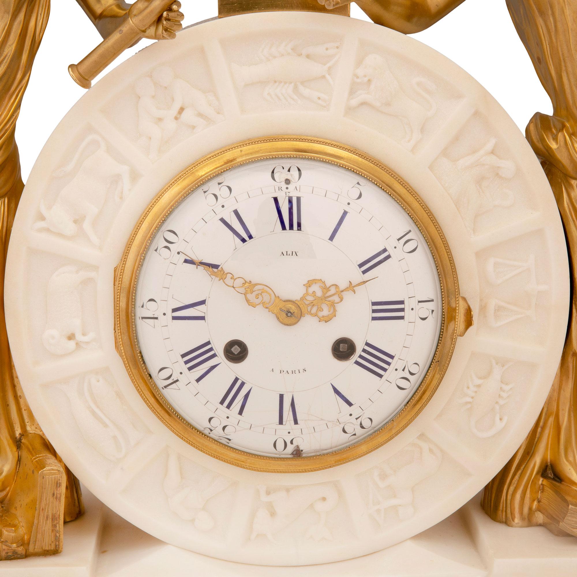 French 19th Century Louis XVI Style Marble and Ormolu Clock, by Alix À, Paris For Sale 3