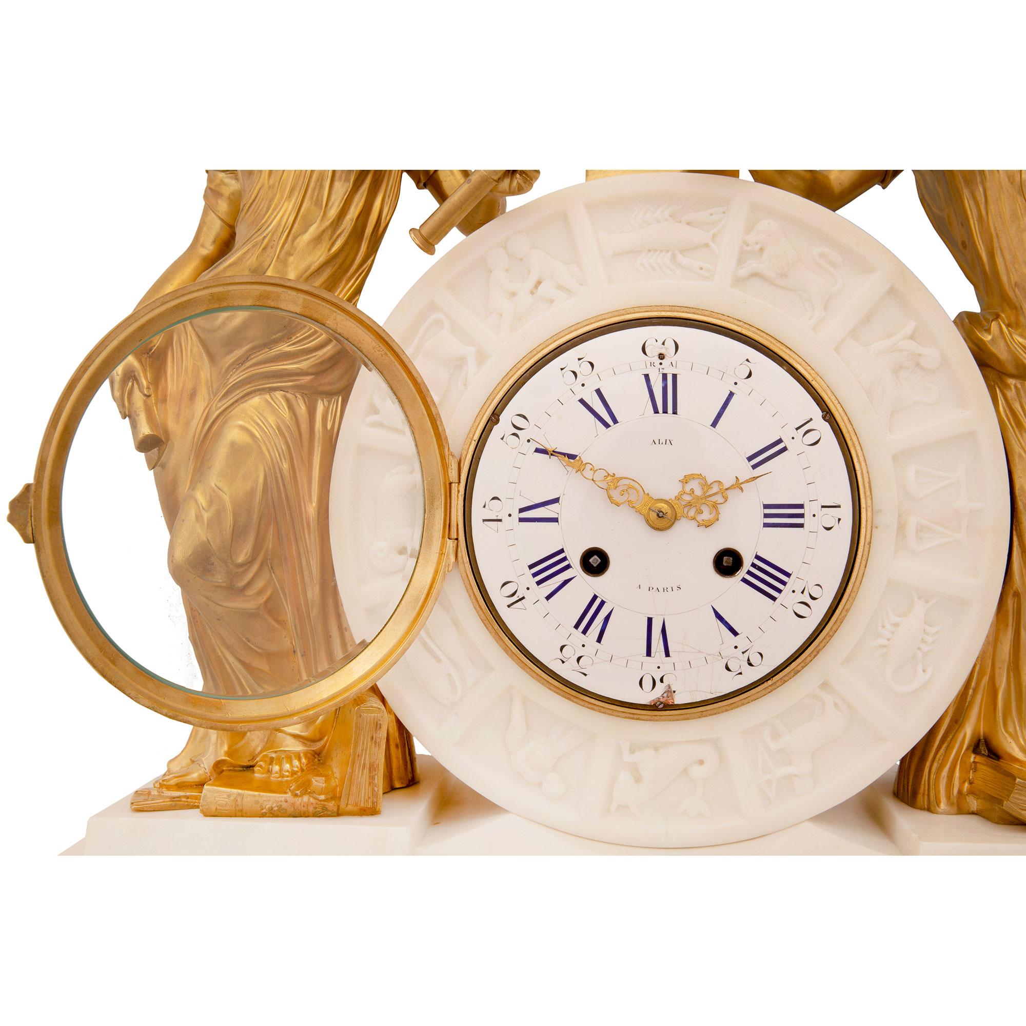 French 19th Century Louis XVI Style Marble and Ormolu Clock, by Alix À, Paris For Sale 4