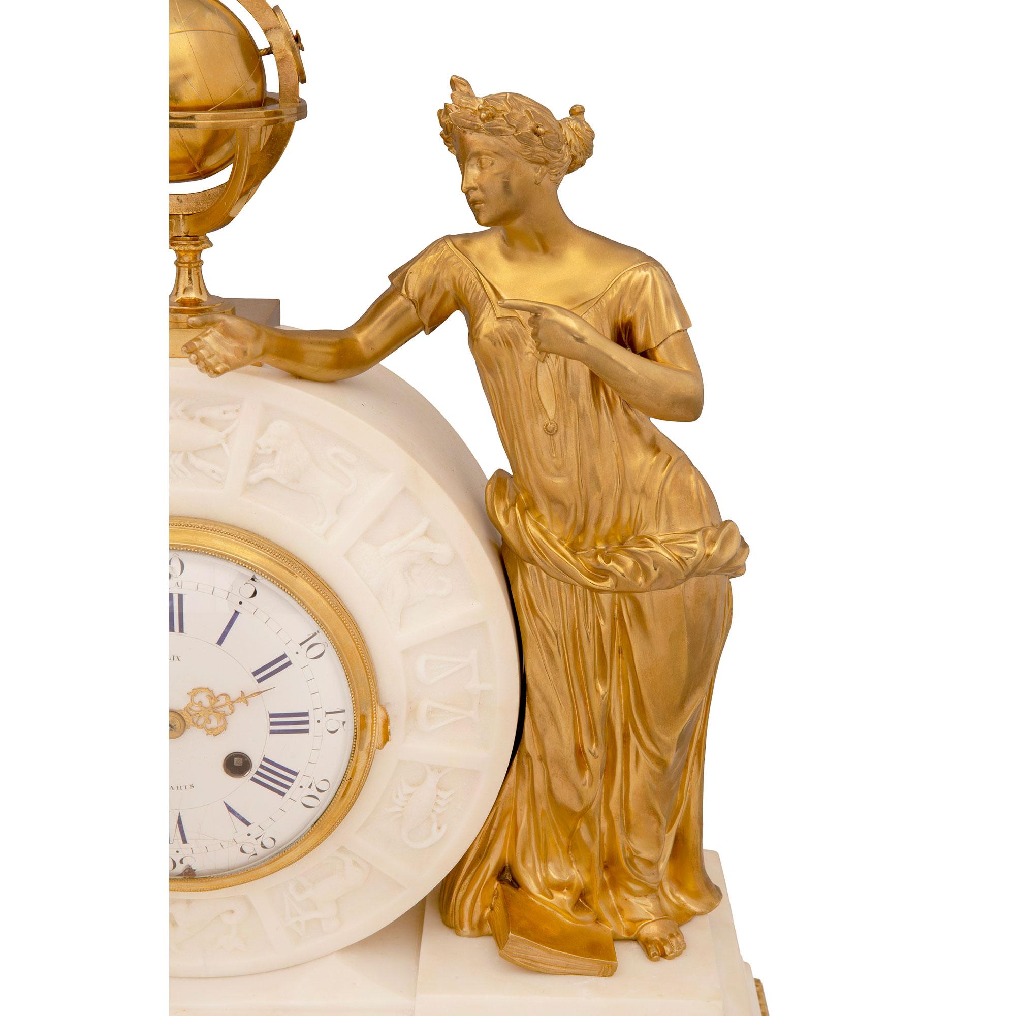 French 19th Century Louis XVI Style Marble and Ormolu Clock, by Alix À, Paris For Sale 5