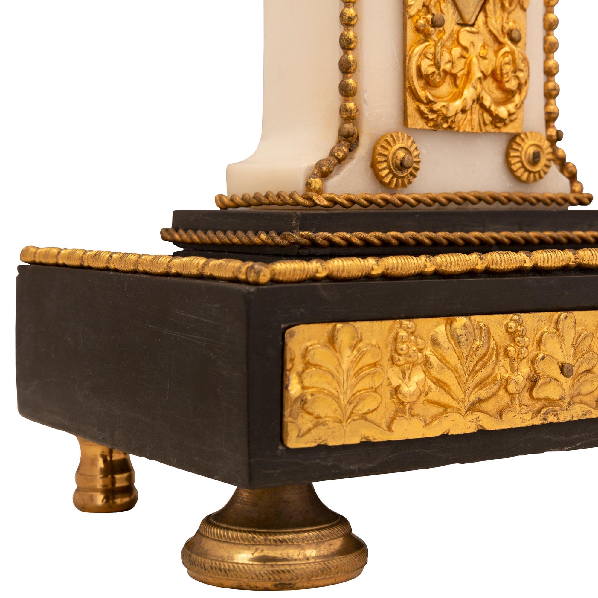 French 19th Century Louis XVI Style Marble and Ormolu Clock For Sale 4