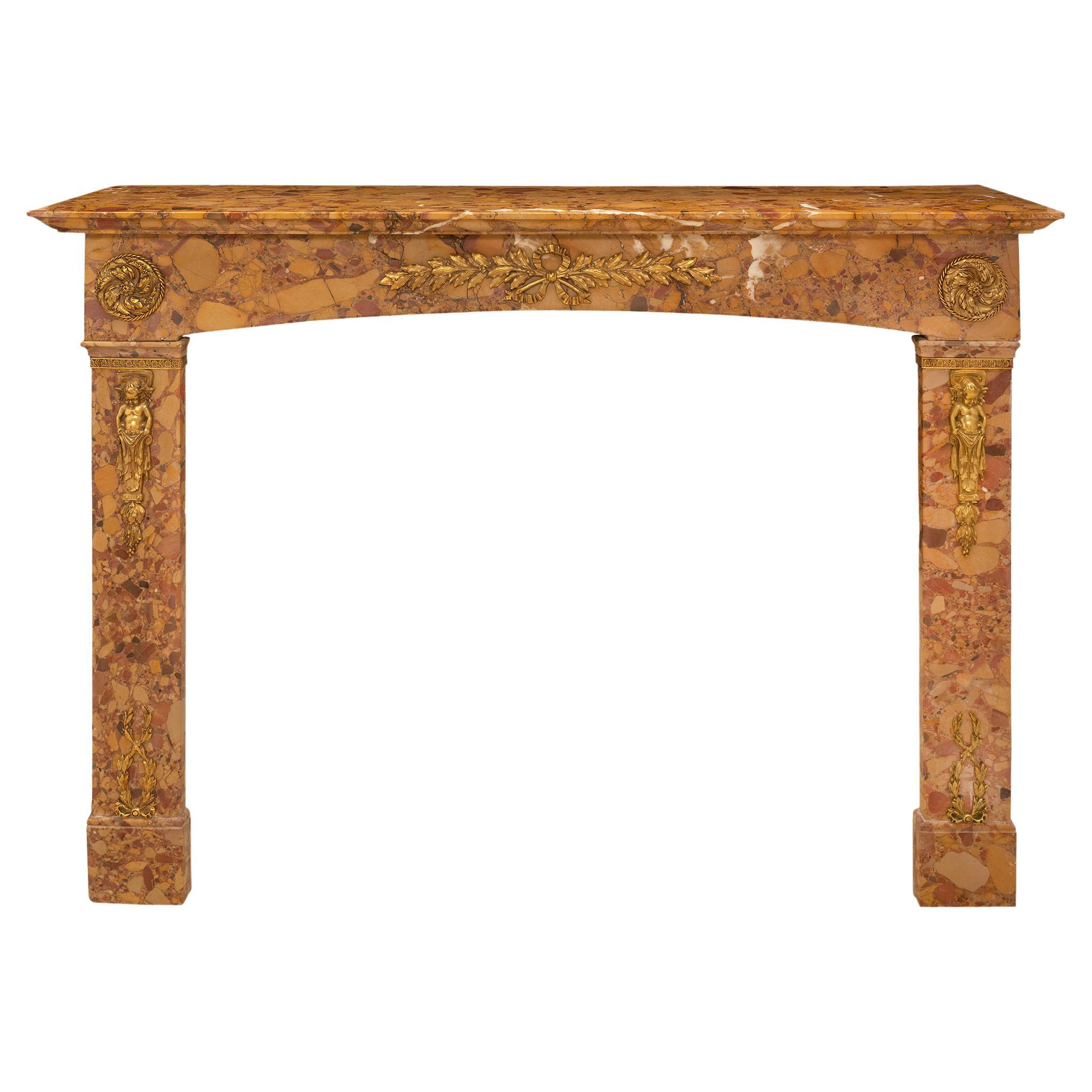French 19th Century Louis XVI Style Marble and Ormolu Fireplace Mantel For Sale