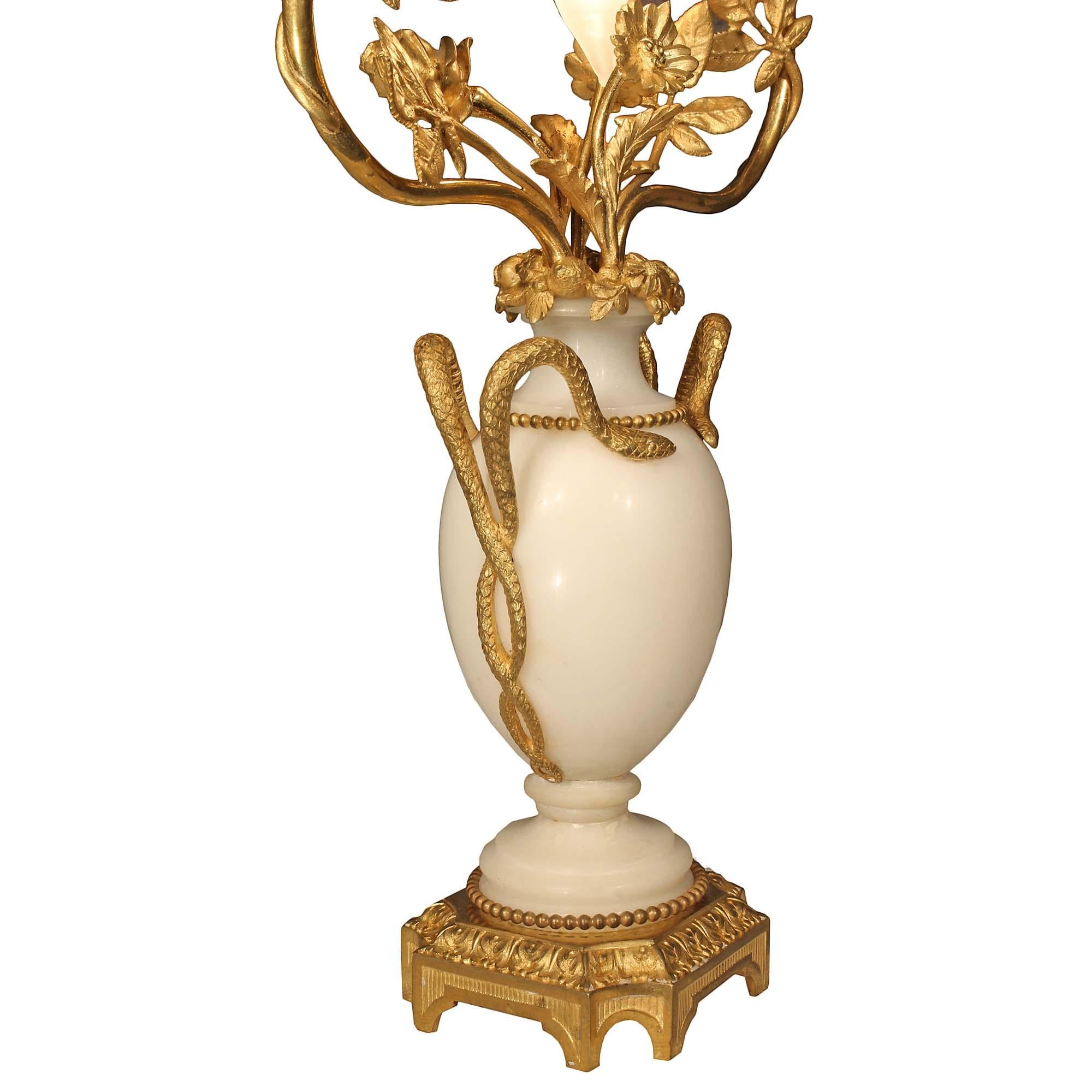 French 19th Century Louis XVI Style Marble and Ormolu Lamp In Good Condition In West Palm Beach, FL