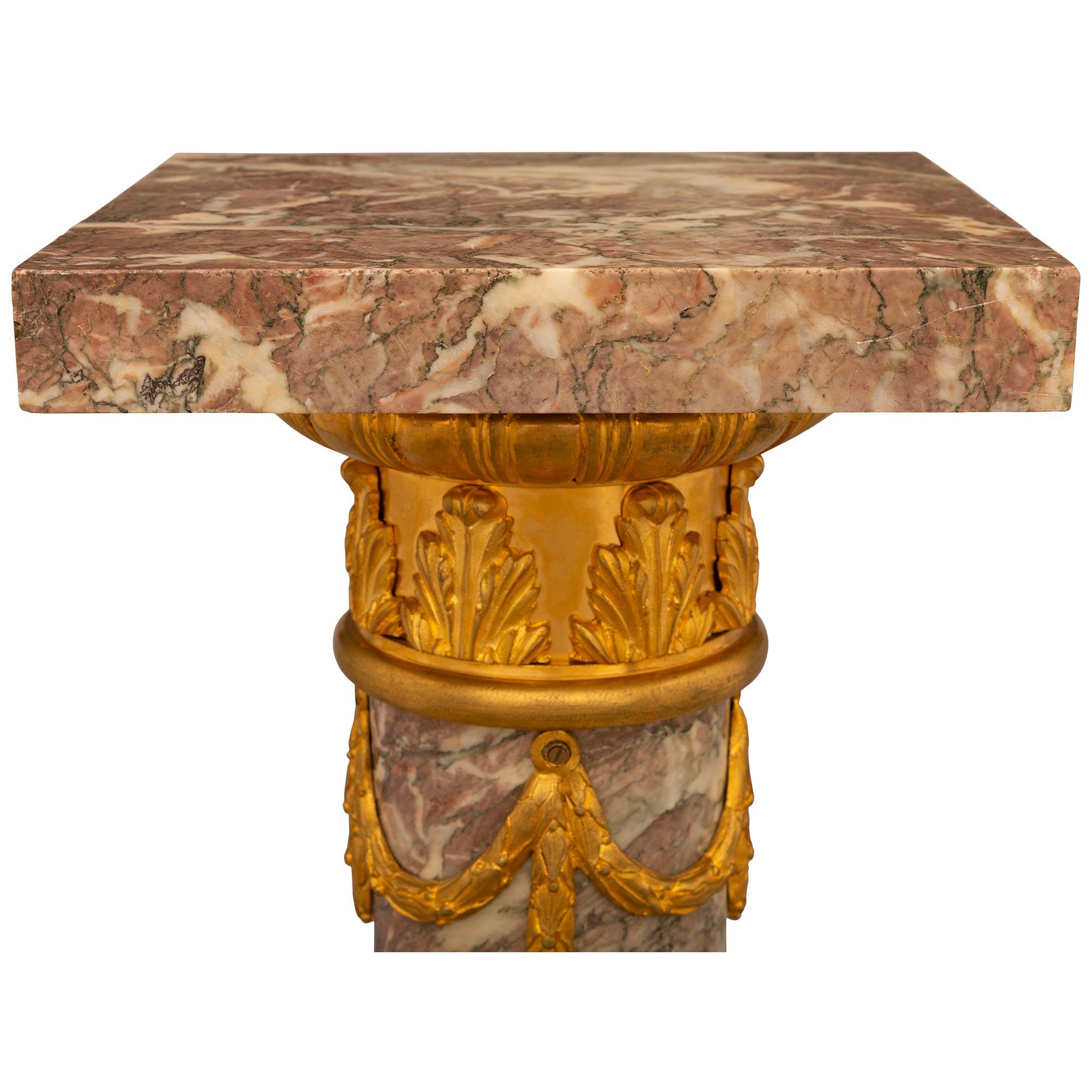 French 19th Century Louis XVI Style Marble and Ormolu Pedestal For Sale 1
