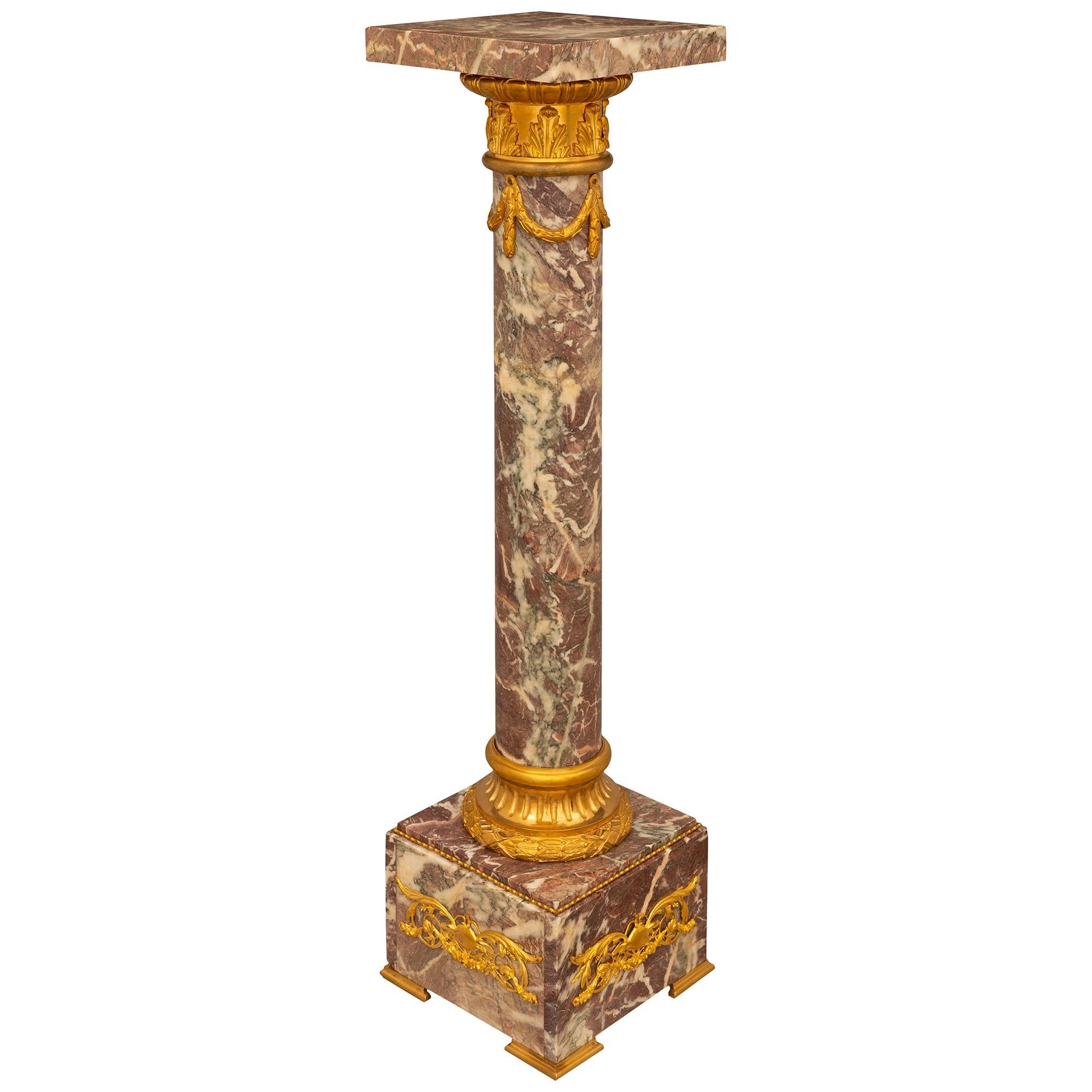 French 19th Century Louis XVI Style Marble and Ormolu Pedestal In Good Condition For Sale In West Palm Beach, FL