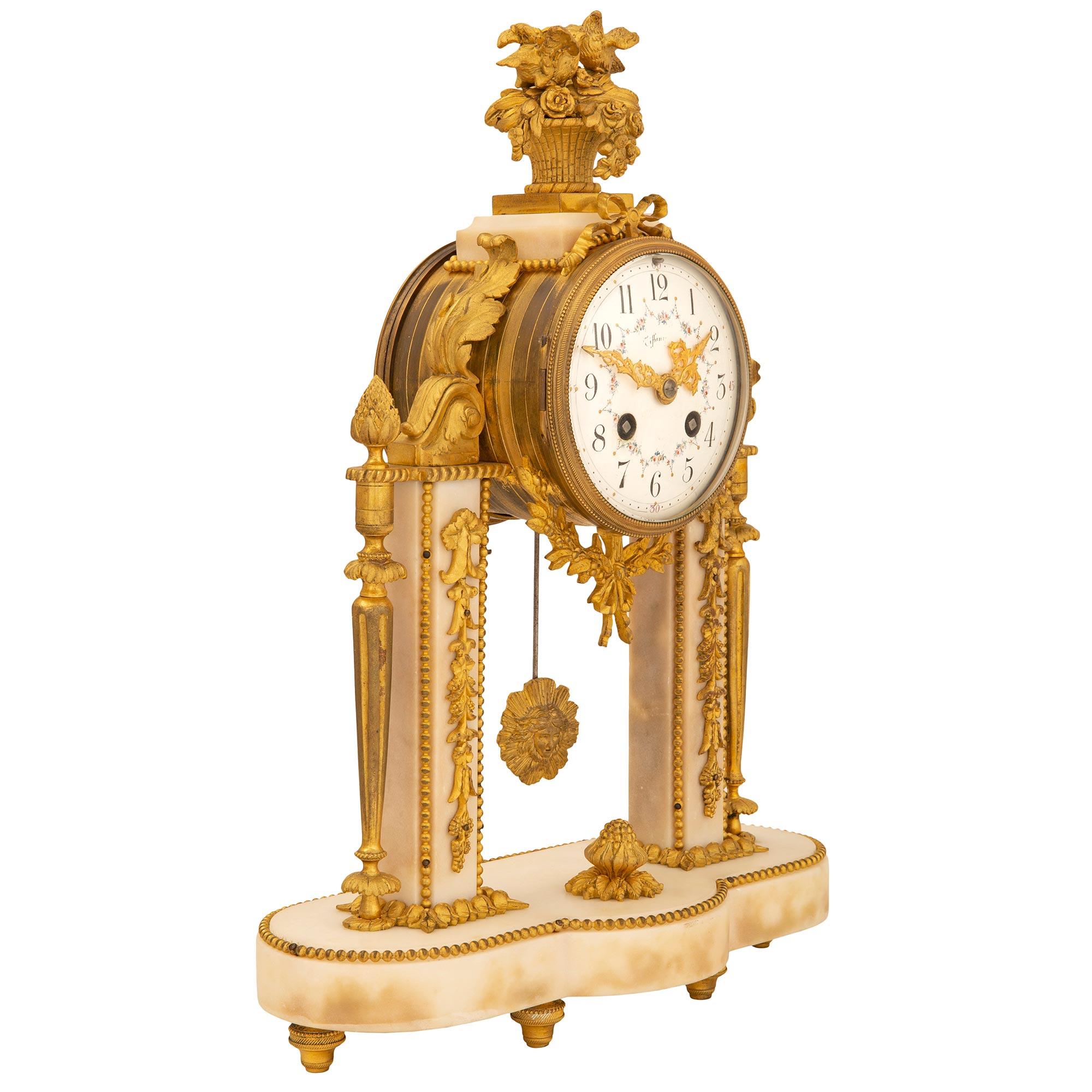 French 19th Century Louis XVI Style Marble and Ormolu Portique Clock In Good Condition For Sale In West Palm Beach, FL