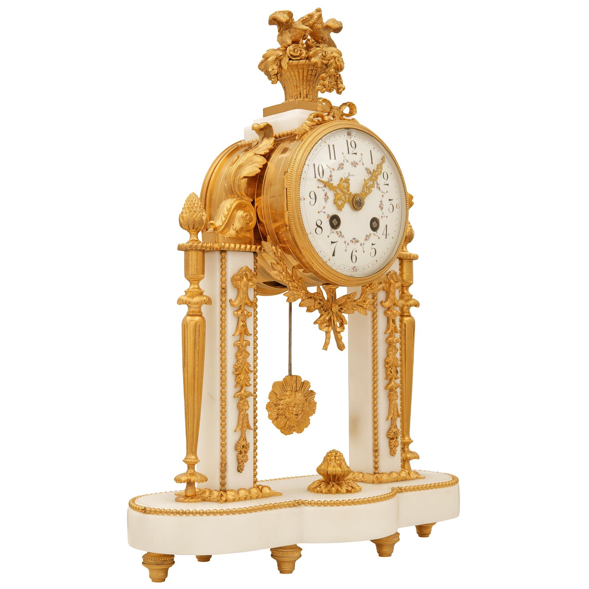 French 19th Century Louis XVI Style Marble and Ormolu Portique Clock In Good Condition For Sale In West Palm Beach, FL