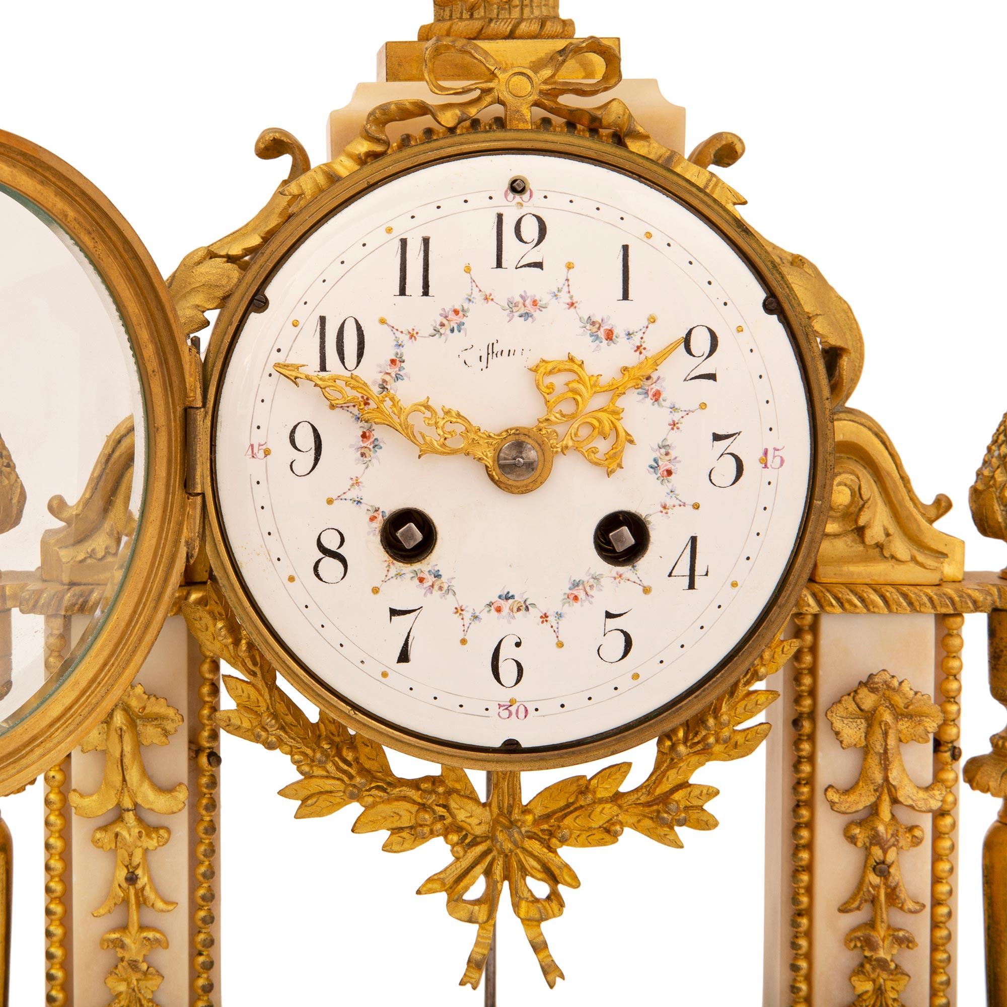 French 19th Century Louis XVI Style Marble and Ormolu Portique Clock For Sale 4