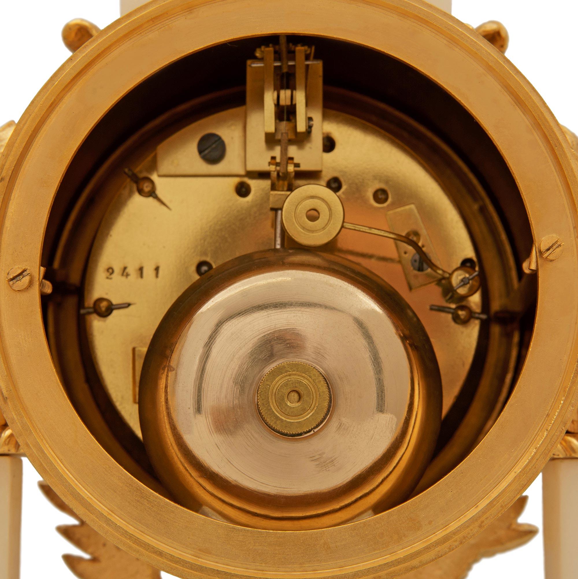 French 19th Century Louis XVI Style Marble and Ormolu Portique Clock For Sale 5