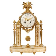 French 19th Century Louis XVI Style Marble and Ormolu Portique Clock