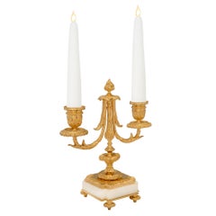 French 19th Century Louis XVI Style Marble and Ormolu Two-Arm Candelabras
