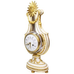 French 19th Century Louis XVI Style Marble & Ormolu Lyre Clock & Candelabra Set
