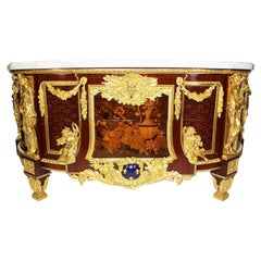 Palatial French Louis XVI Style Marquetry & Gilt-Bronze Armorial Commode