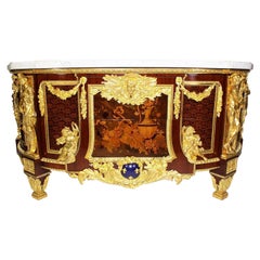 Commode palatiale française de style Louis XVI en marqueterie et bronze doré