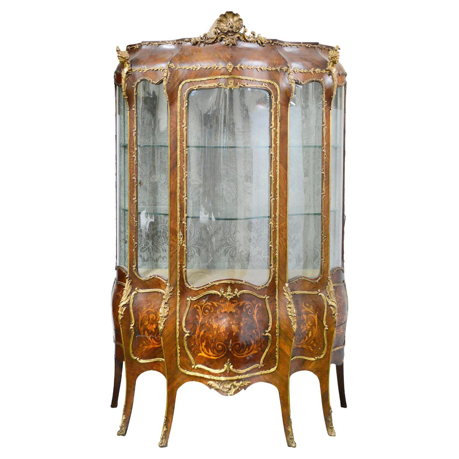 French 19th Century Louis XVI Style Marquetry Style Vitrine For Sale